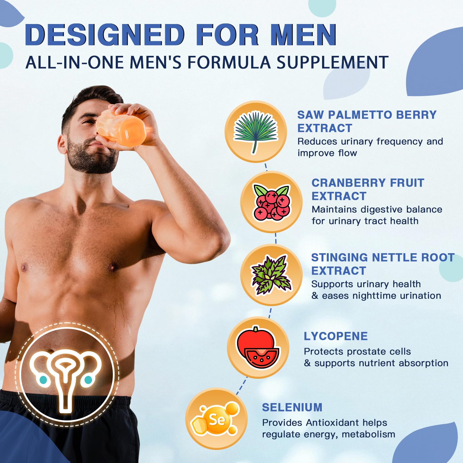 FoodiMed Probiotiques pour hommes - palmier nain, soutien prostate et urinaire.