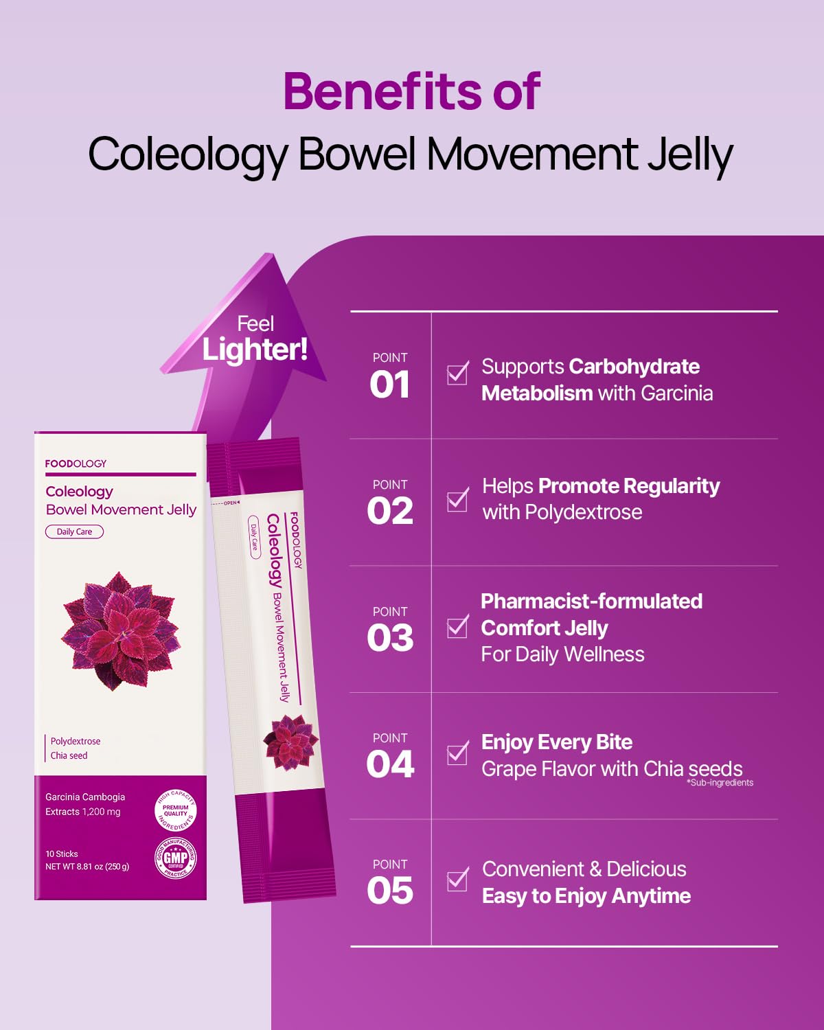 FOODOLOGY Coleology Jelly texture stick violet pratique après les repas.