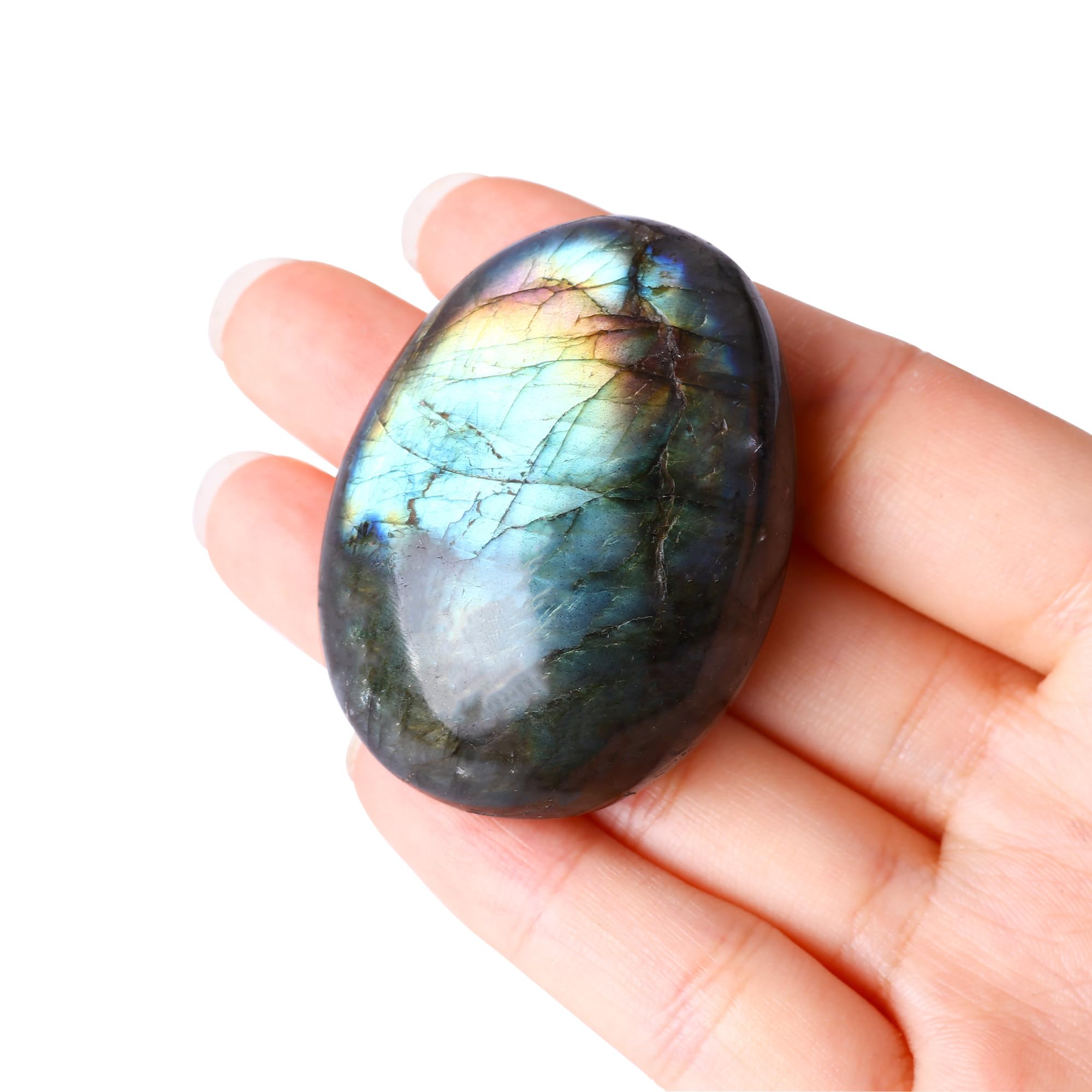 FORBY Labradorite, pierre-de-paume-ovale, idéale pour la méditation et la détente.