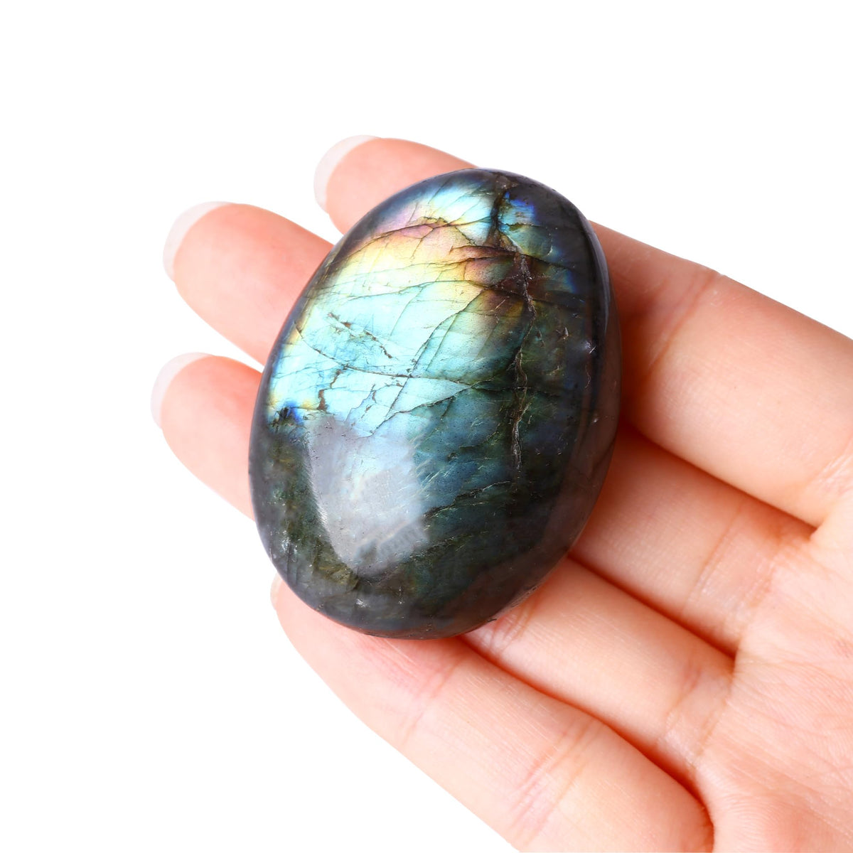 FORBY Labradorite, pierre-de-paume-ovale, idéale pour la méditation et la détente.