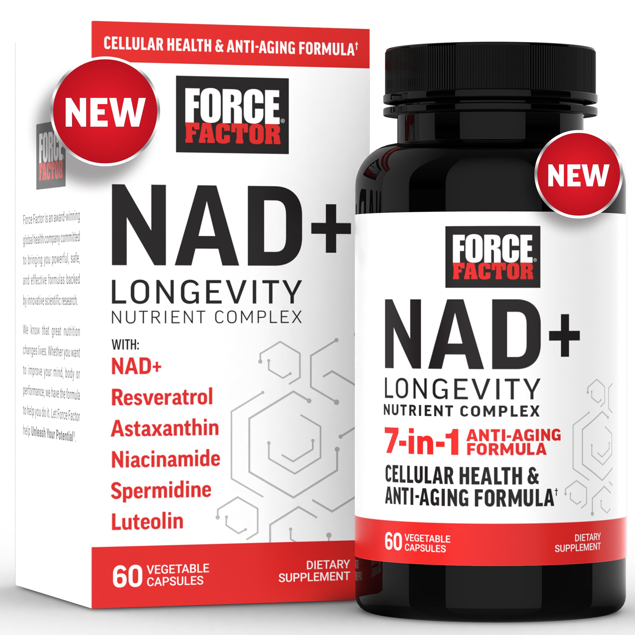 Force Factor NAD+ : bouteille pratique pour la prise quotidienne.