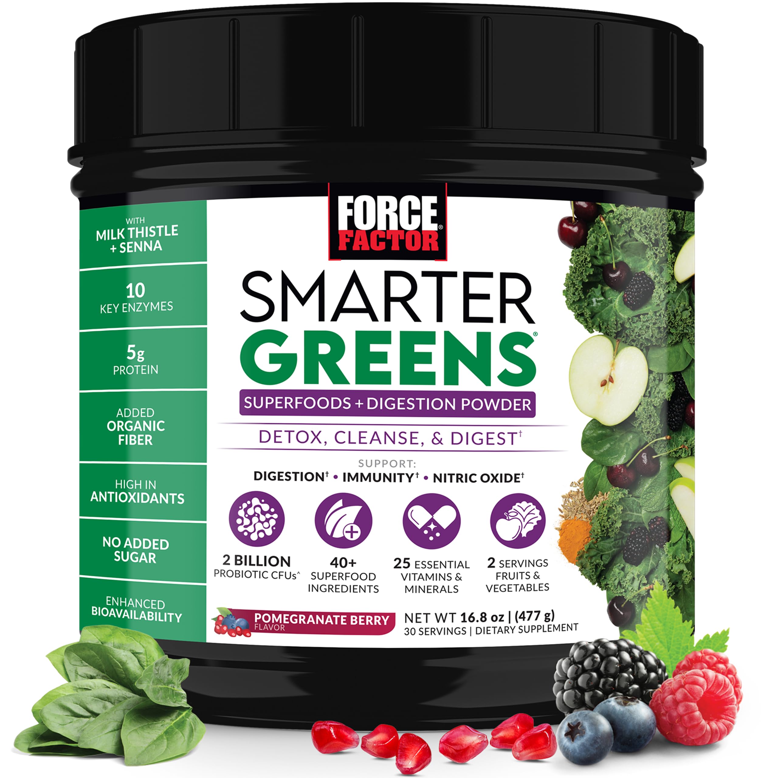 Force Factor Smarter Greens se dissolvant dans l'eau, énergie naturelle et pratique.