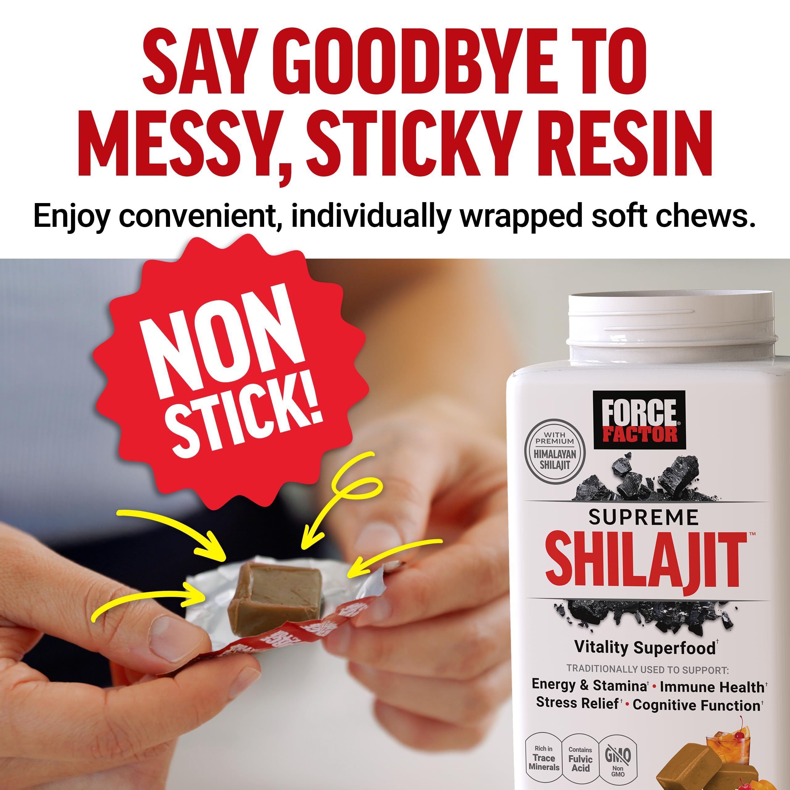 Force Factor Supreme Shilajit, ingrédients purs himalayens pour vitalité naturelle.