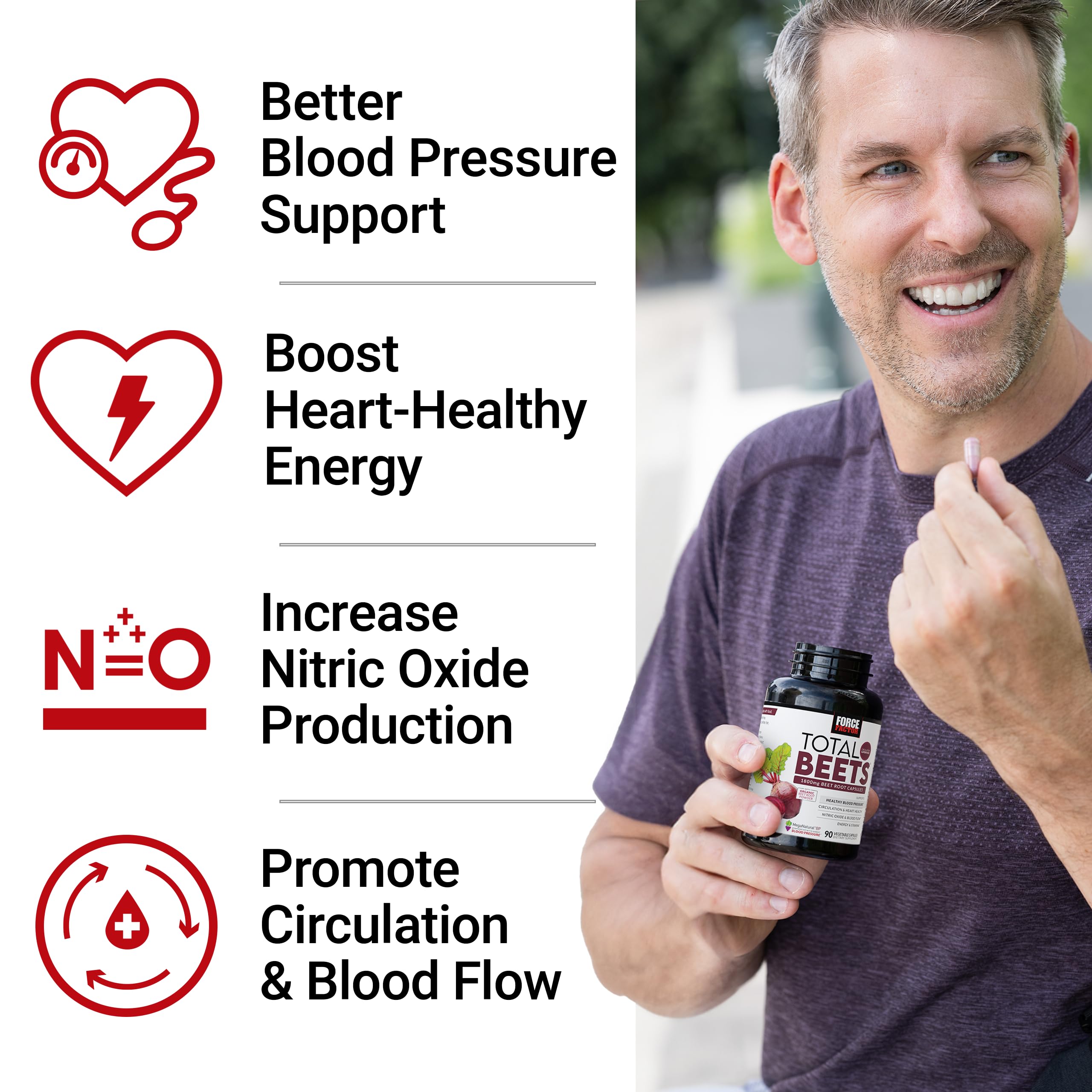 Force Factor Total Beets – baies d’aubépine visibles suggérant un profil cardiovasculaire doux.