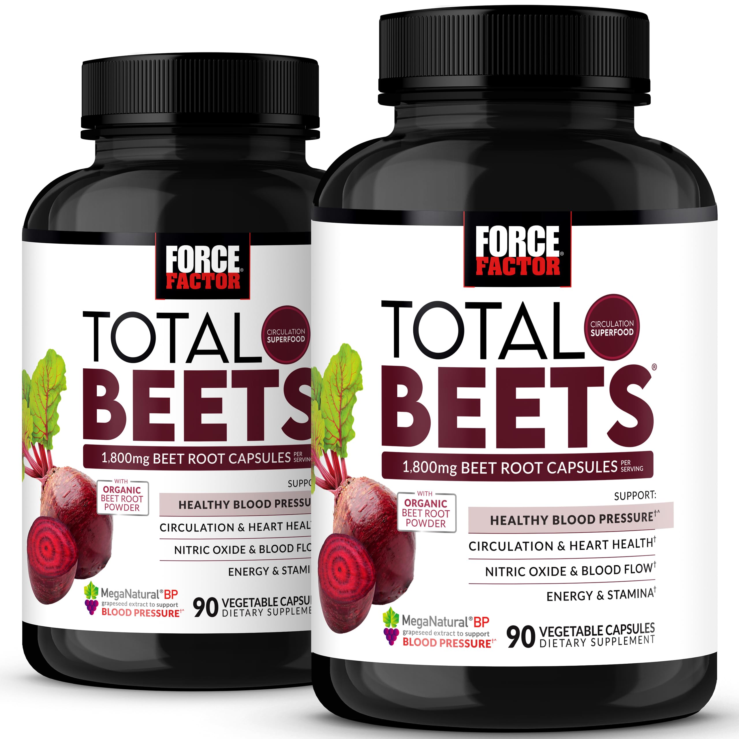 Force Factor Total Beets – bouteille de capsules montrant le soutien potentiel à la circulation.