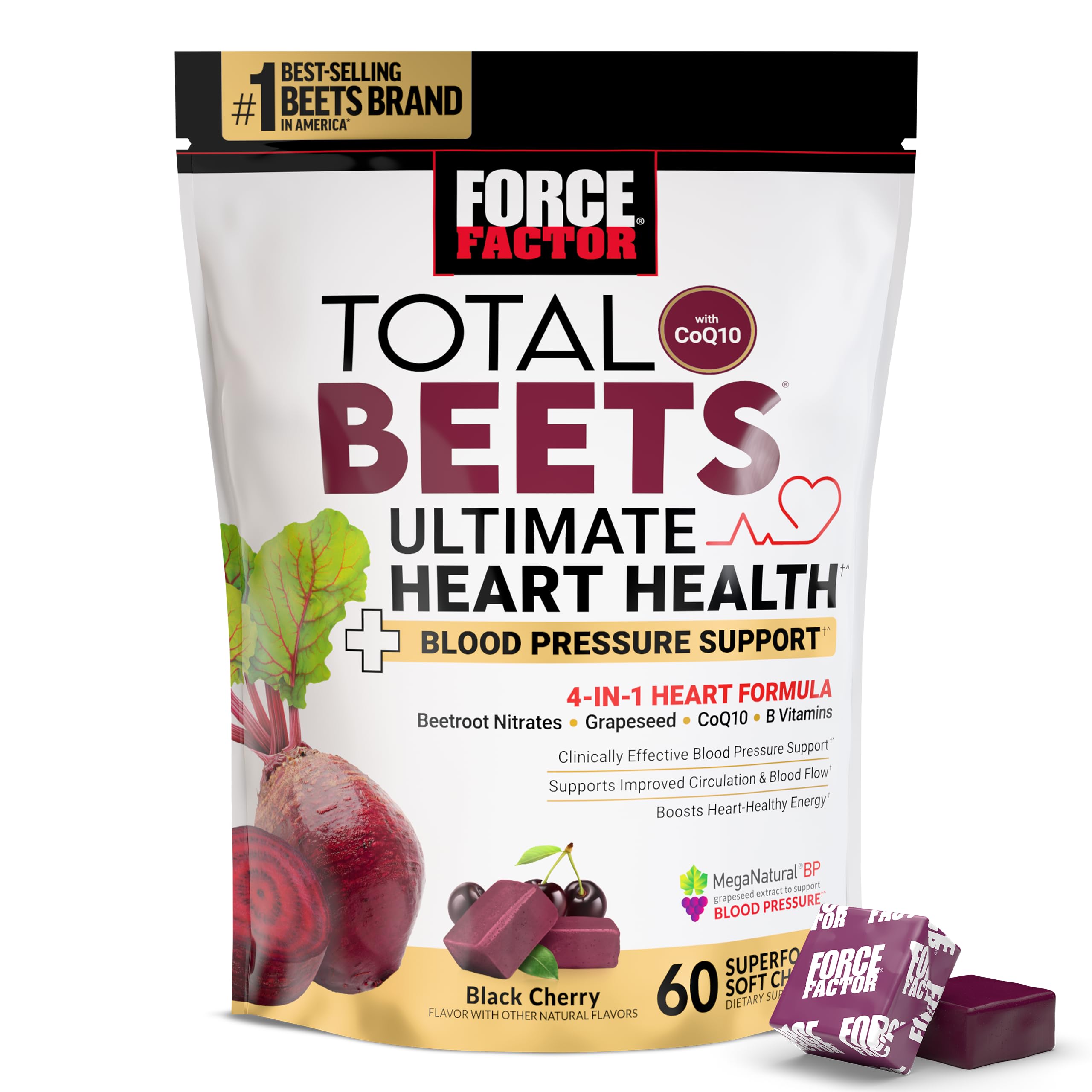 Force Factor Total Beets, bouteille et versement, soutien potentiel à la circulation.