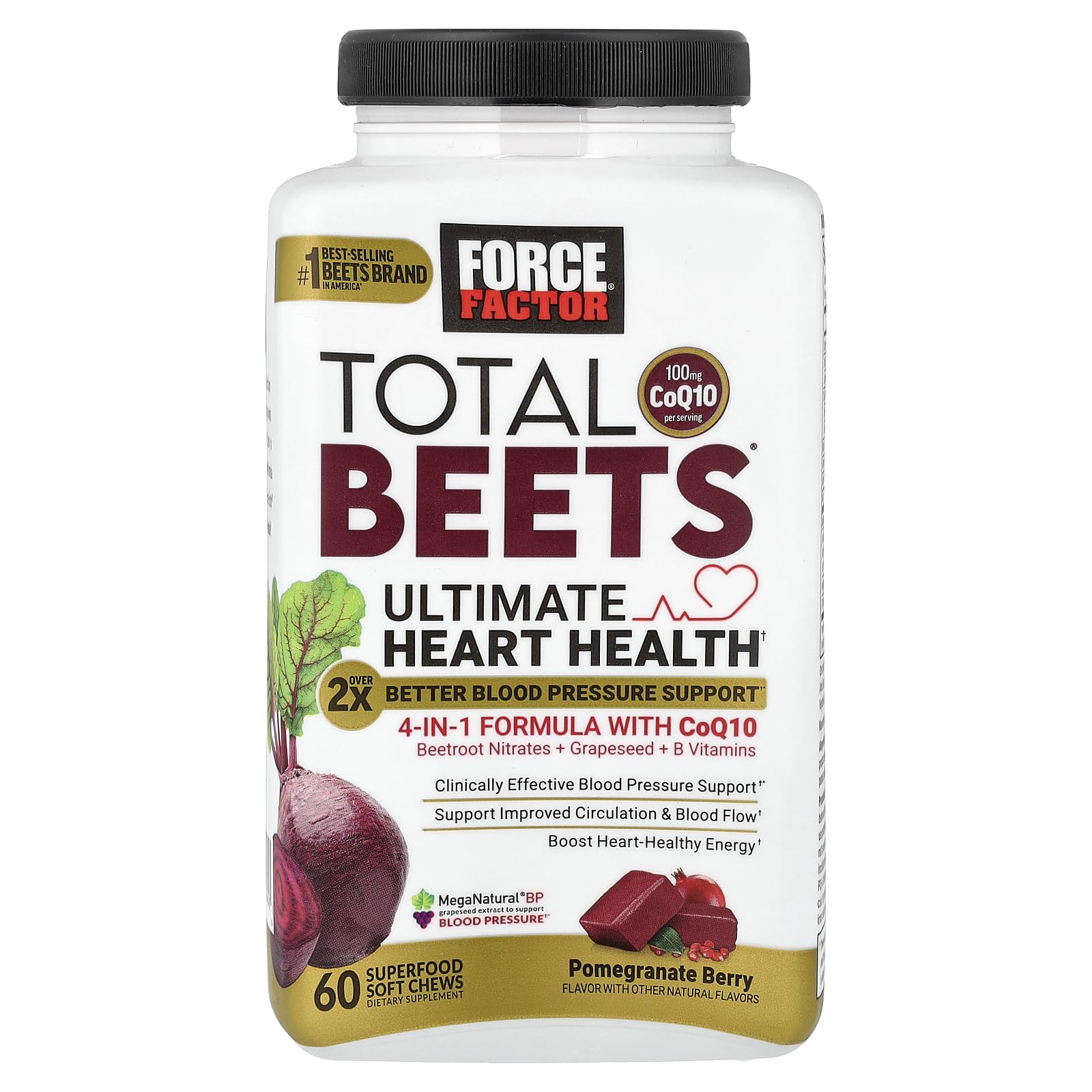 Force Factor Total Beets: pastilles individuelles faciles à emporter