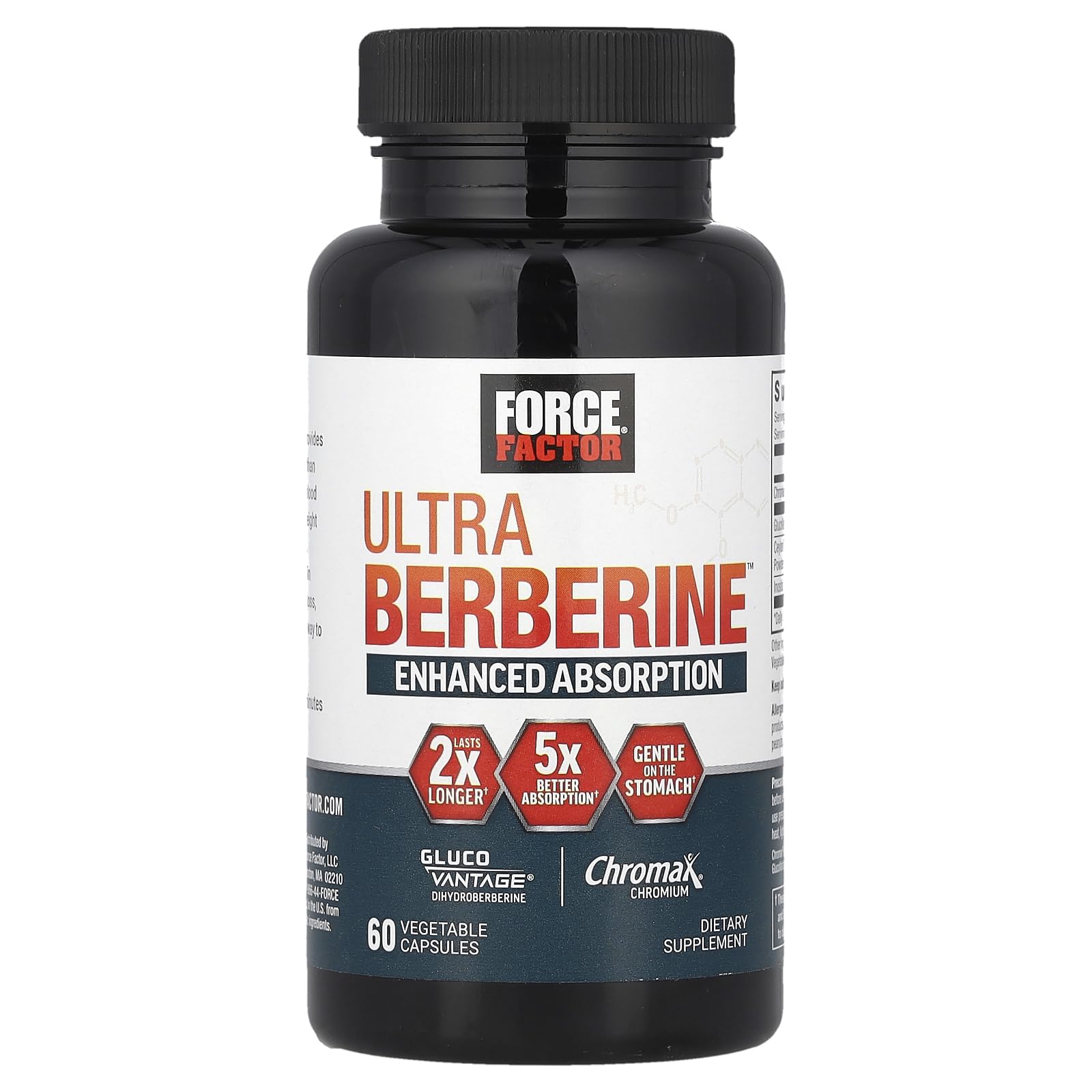 Chromax chromium dans Force Factor Ultra Berberine pour soutenir le métabolisme.