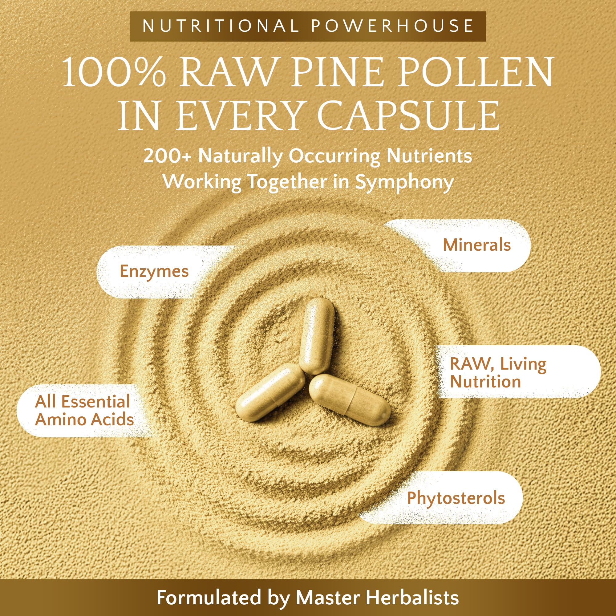 Forest Manna Pine Pollen Capsules: pollen brut et capsules, promesse de nutriments variés.