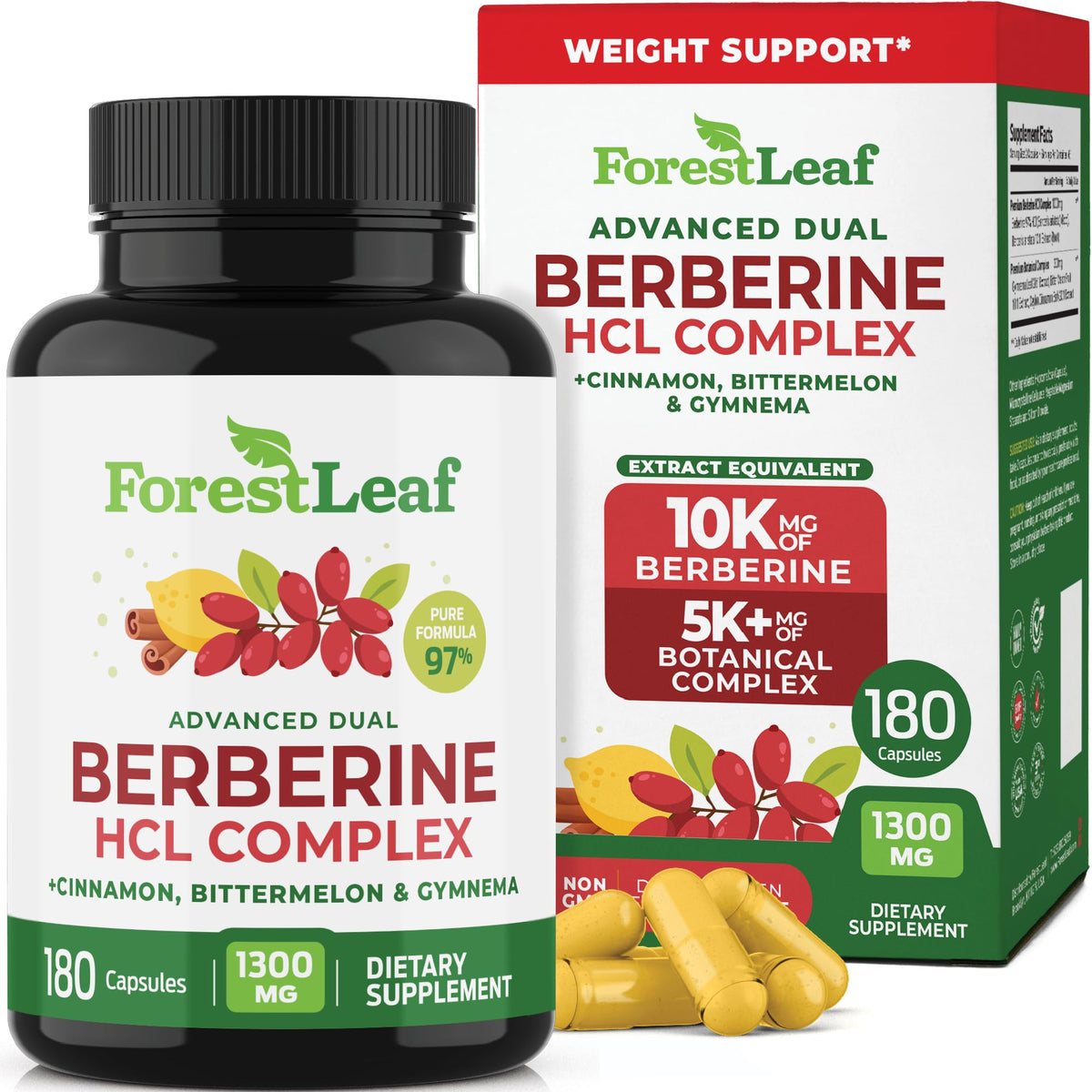 ForestLeaf Berberine – bouteille de capsules pour énergie naturelle.