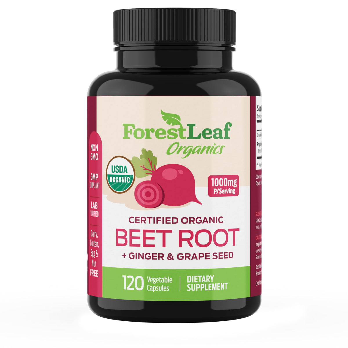 ForestLeaf Betterave bio – bouteille 1000 mg, soutien potentiel à la circulation.