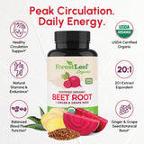 ForestLeaf Betterave bio – capsules visibles, mélange gingembre et raisin pour absorption.