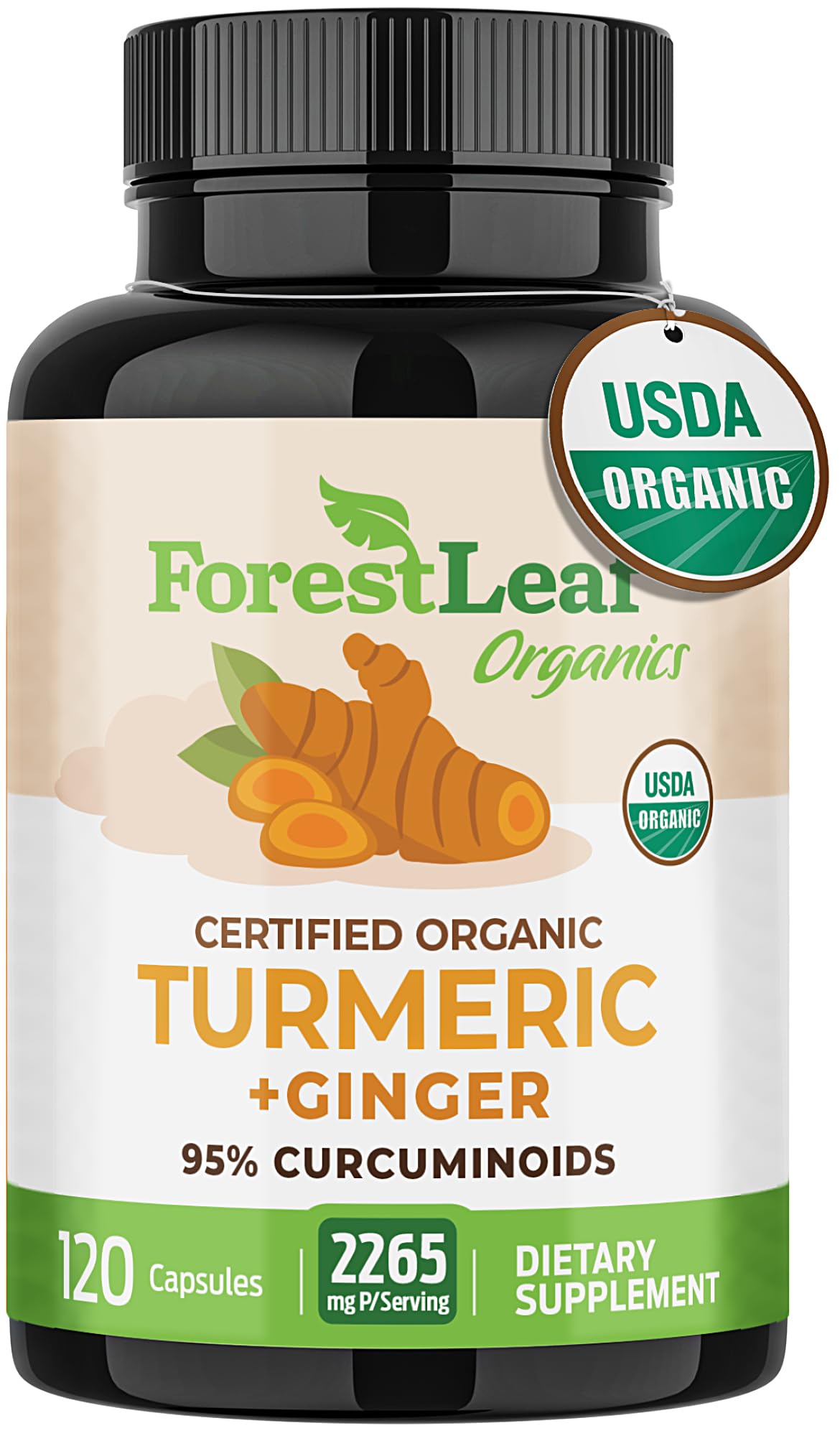 ForestLeaf bouteille-curcuma-gingembre-2265mg: soutien potentiel des articulations et immunité.