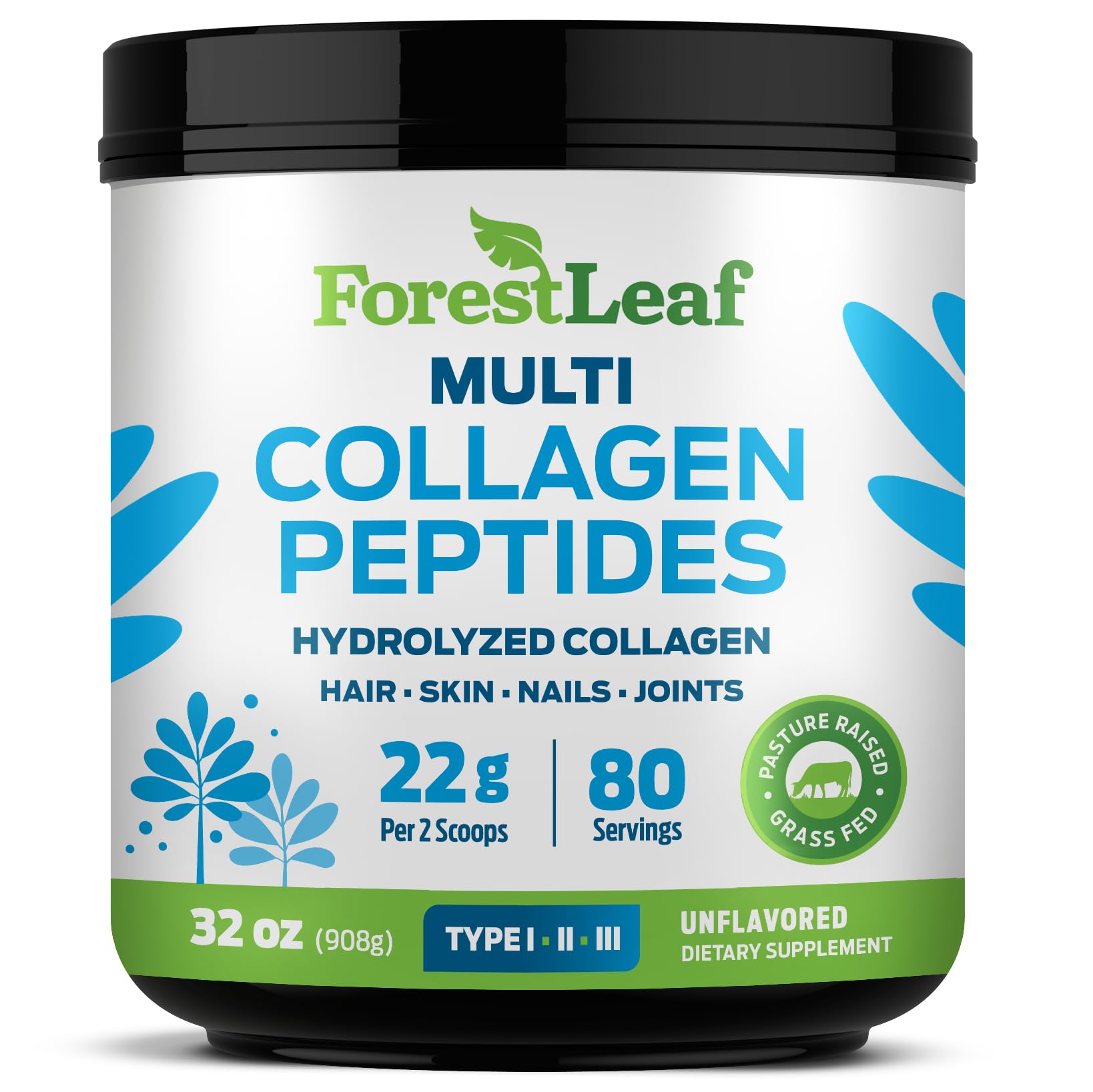 ForestLeaf collagene peptides poudre non aromee, dose mesuree pour routine beaut é.