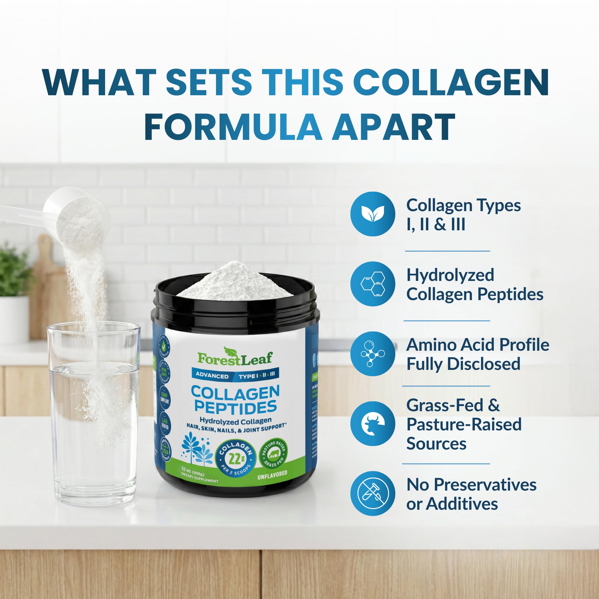 ForestLeaf collagene d’origine pâturée, sans additifs.