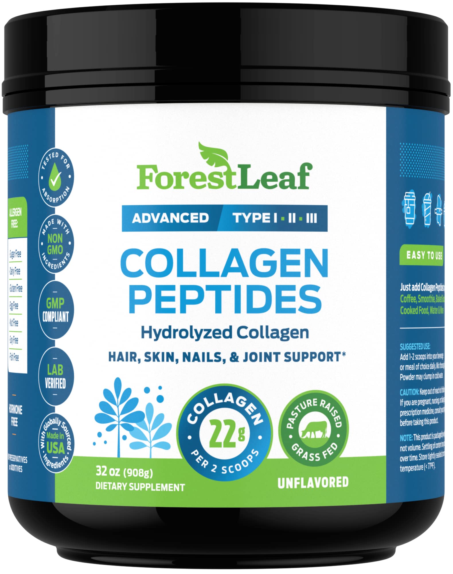 ForestLeaf collagene sans allergenes majeurs, usage quotidien facile.