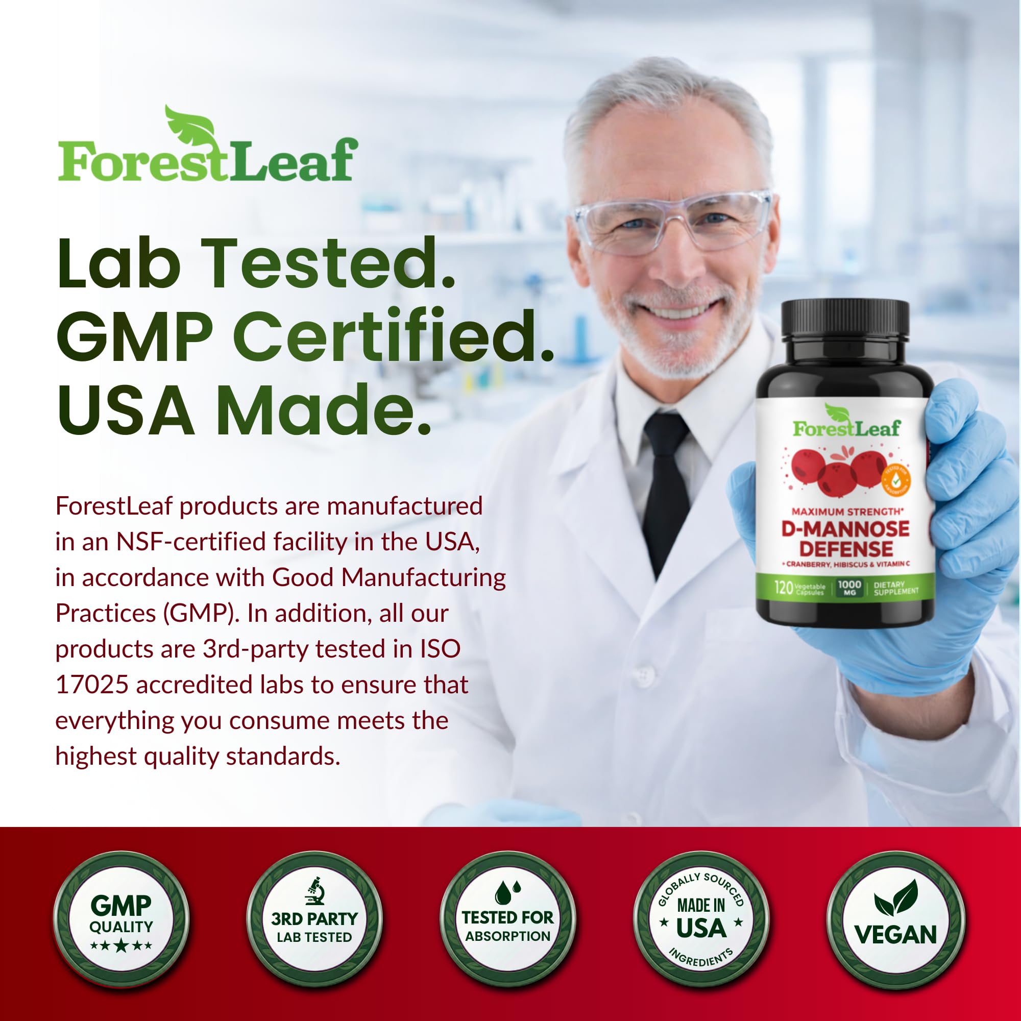 ForestLeaf D Mannose : étiquette produit avec informations claires.