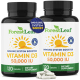 ForestLeaf D3 50 000 UI en bouteille, soutien des os et du système immunitaire.