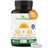 ForestLeaf D3+K2, bouteille végétale, soutien potentiel des os et du système immunitaire.