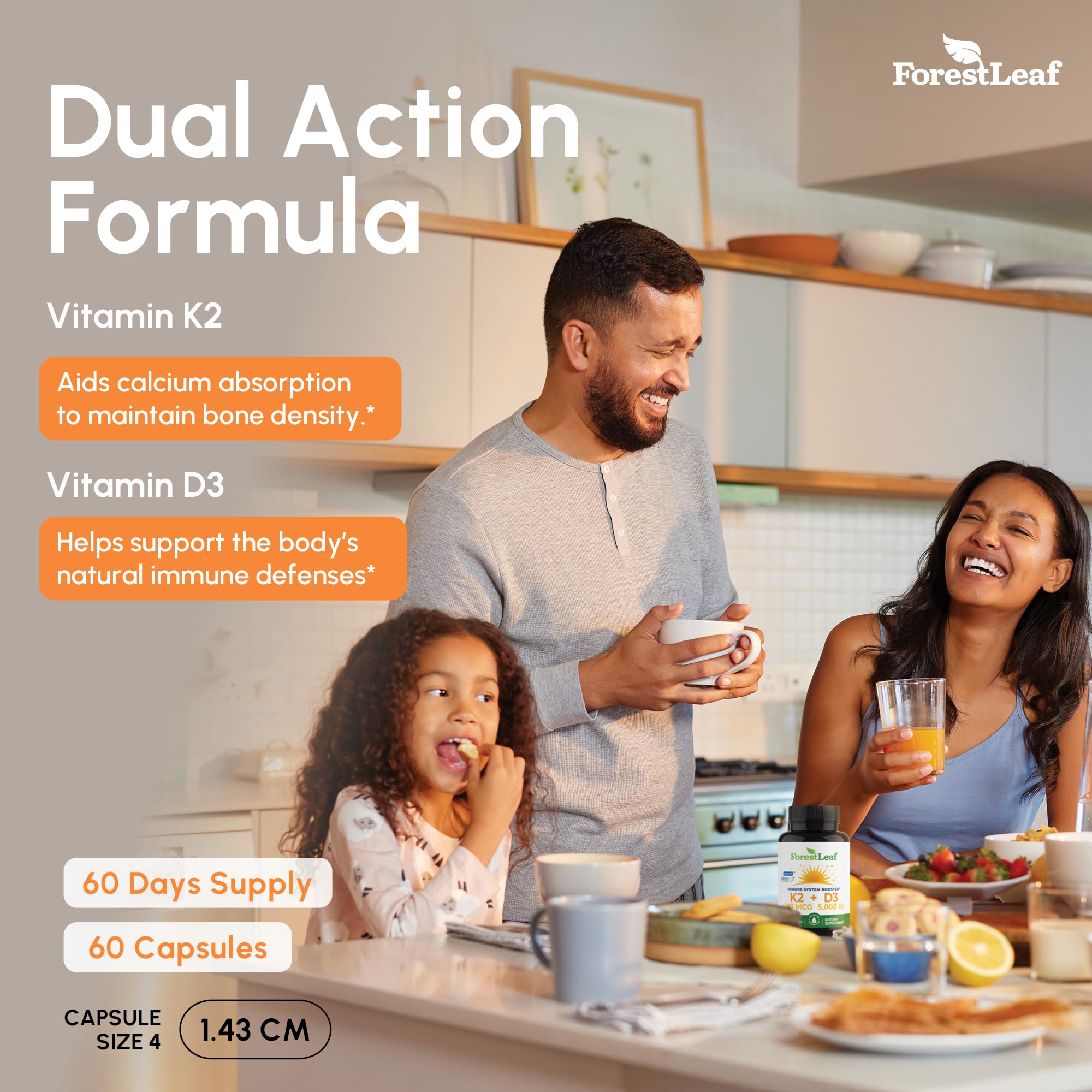 ForestLeaf D3+K2, capsules végétales, absorption potentielle du calcium pour les dents.