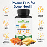 ForestLeaf D3+K2, étiquette lisible, dosage quotidien simple et clair.