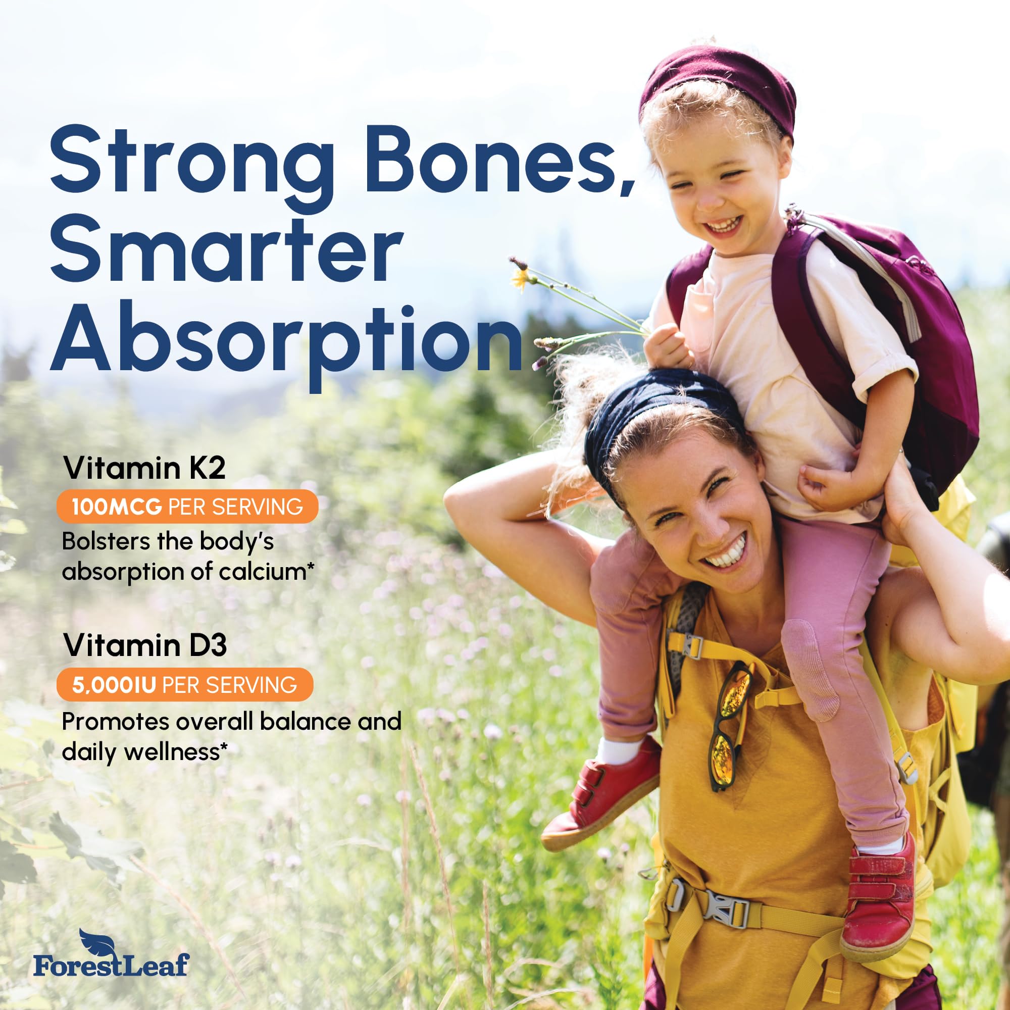 ForestLeaf D3+K2, tableau absorption optimisée, meilleure assimilation du calcium.