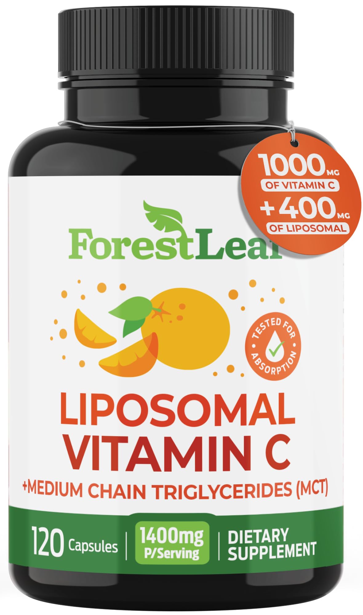 ForestLeaf Liposomal Vitamin C 1000mg, capsules, absorption rapide pour soutien quotidien.