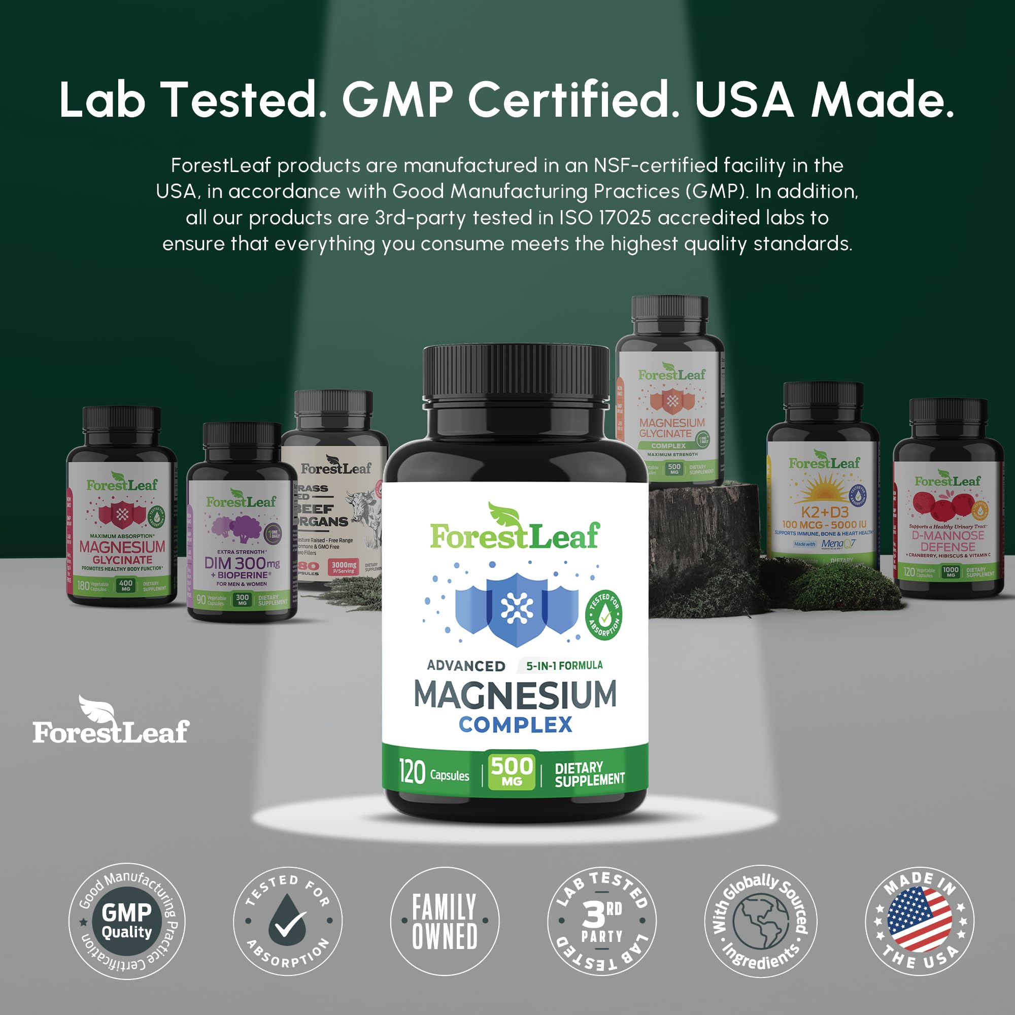ForestLeaf Magnésium Complex – emballage pratique et dosage quotidien clair.