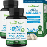 ForestLeaf Multi Collagen capsules dans une bouteille, soutien peau, cheveux et ongles.