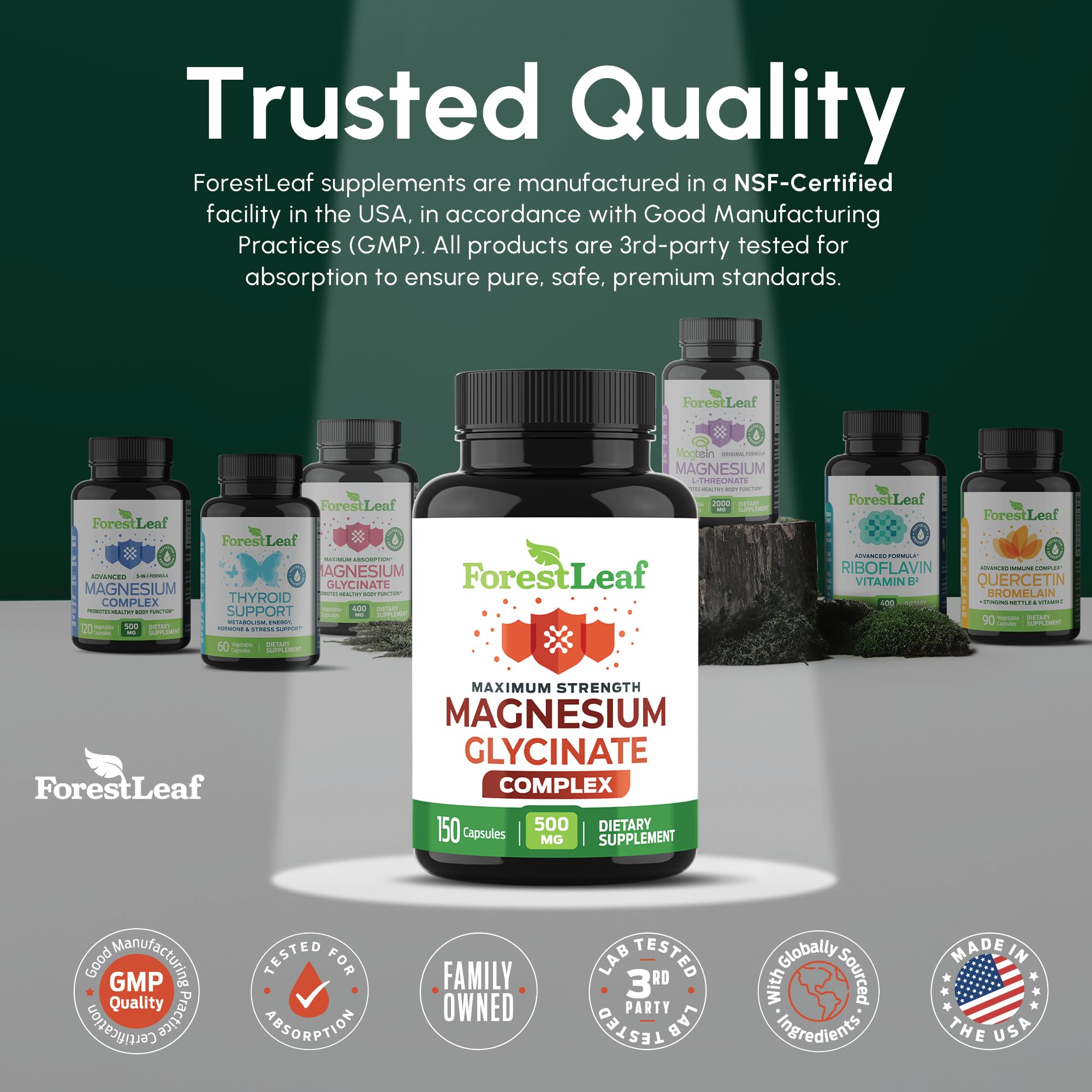 ForestLeaf produit non-GMO et sans allergènes, étiquette claire et rassurante.