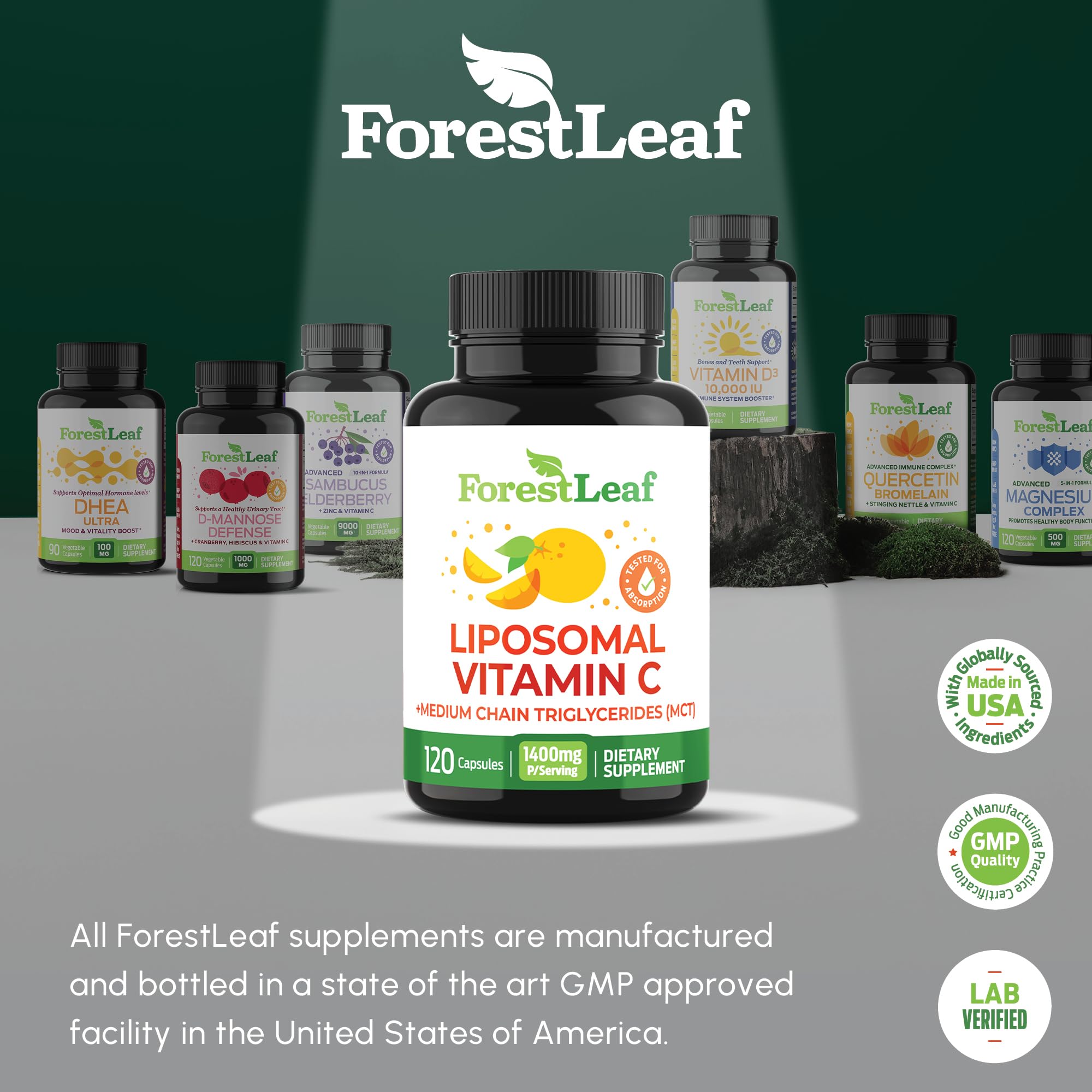 ForestLeaf peut soutenir l'immunité et le collagène par la vitamine C liposomale.