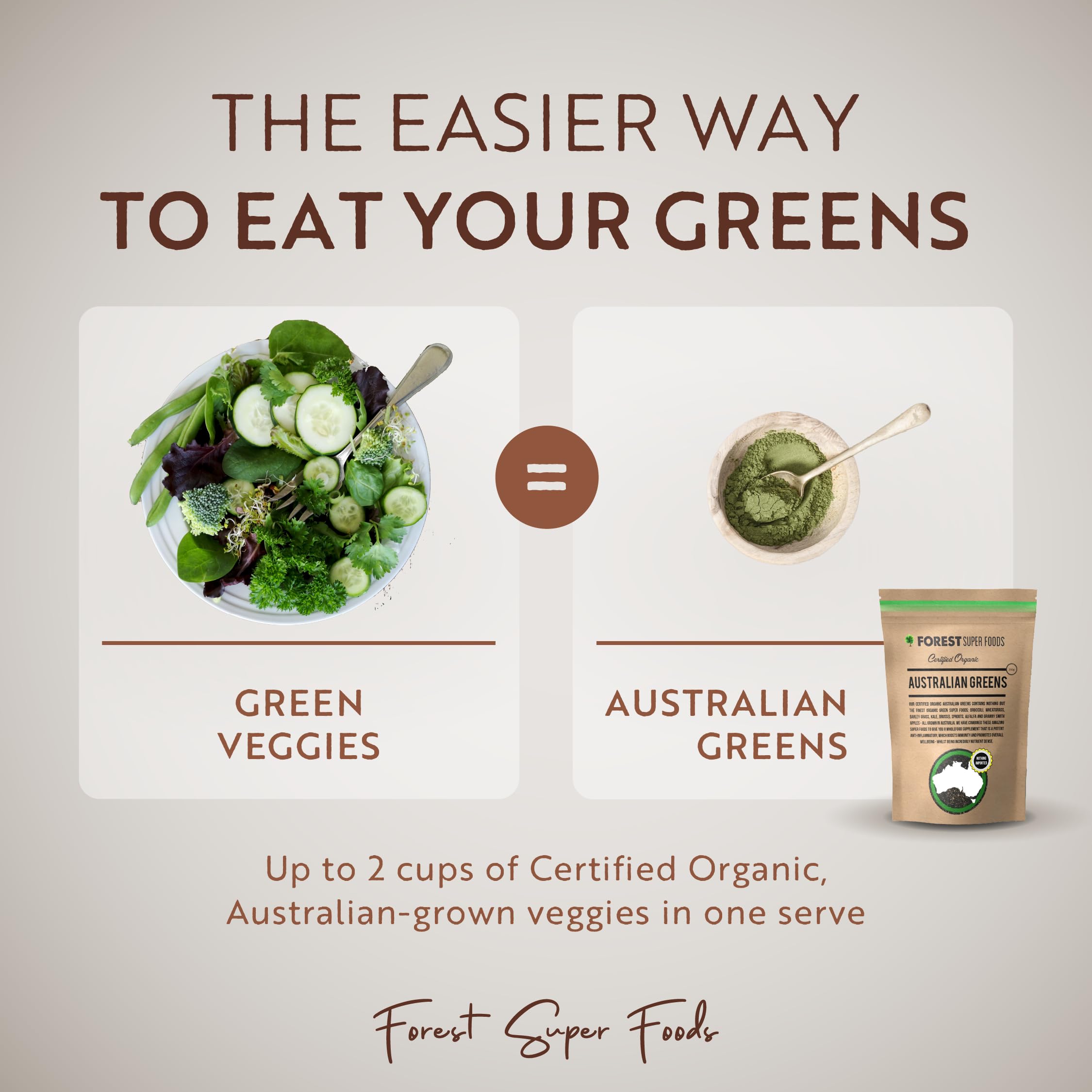 Forest Super Foods Australian Greens – chou frisé: fibre et minéraux pour la digestion.
