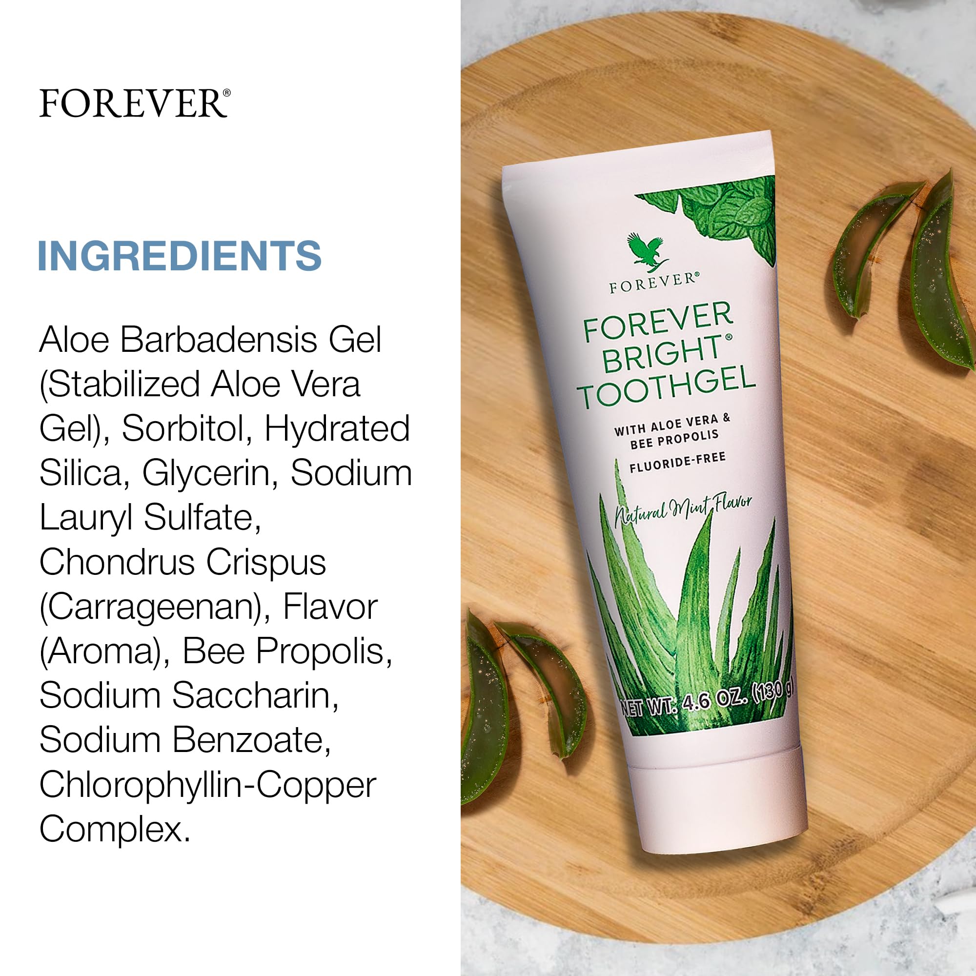 Forever Bright gel dentaire aloe vera stabilisé, soin doux pour les gencives.