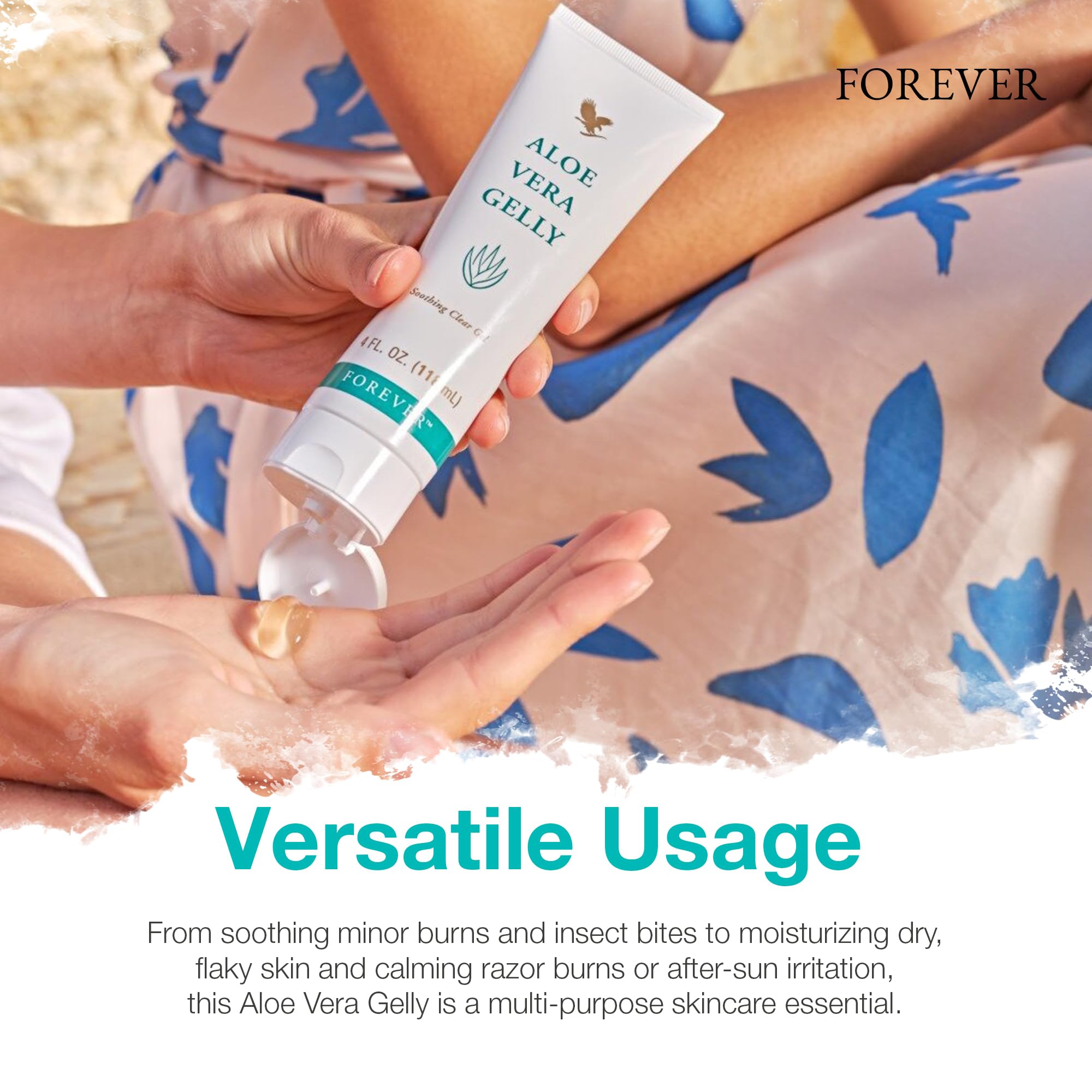 Forever Living Aloe Vera Gelly, utilisations polyvalentes après soleil ou irritations mineures.