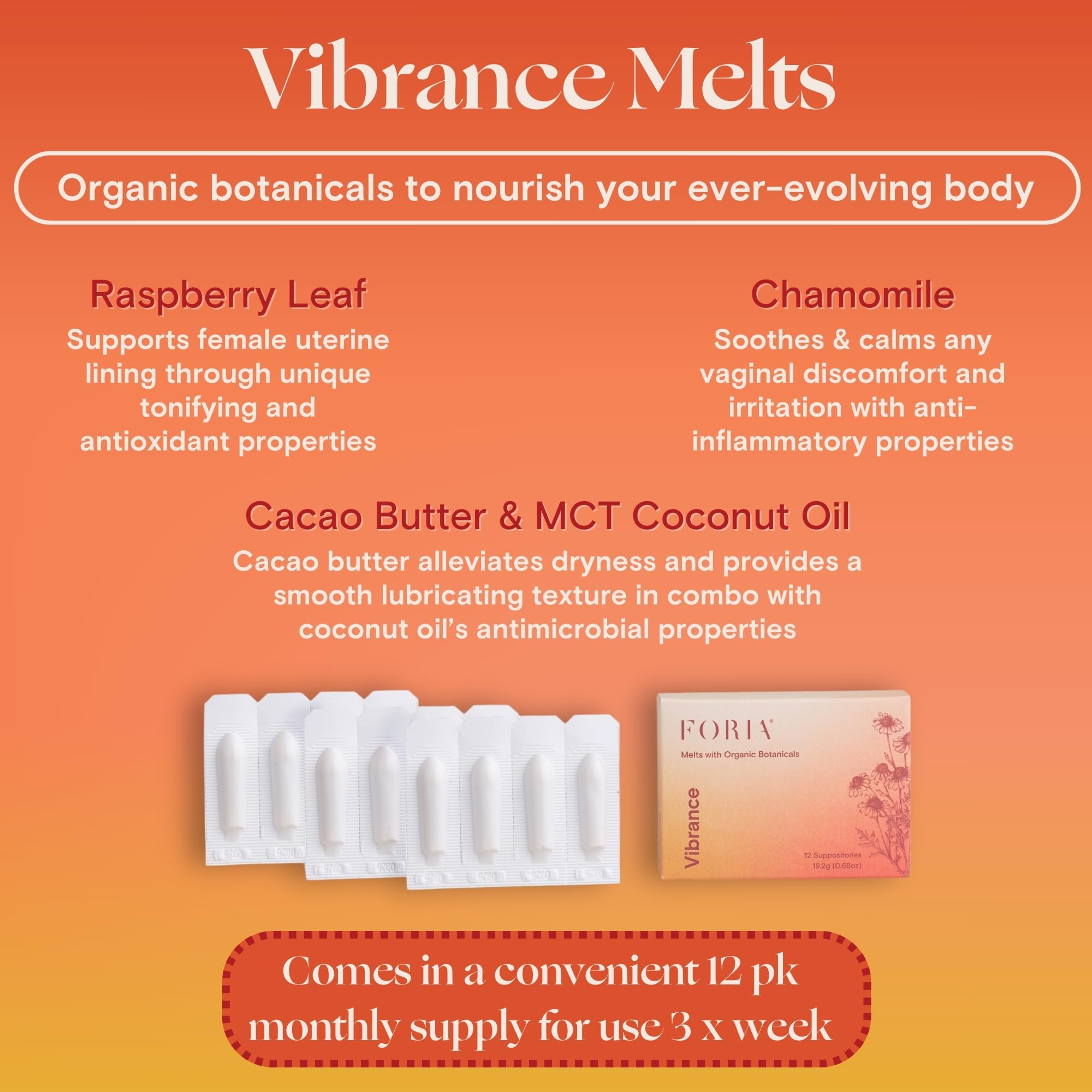 FORIA Vibrance Melts application vaginale simple pour hydratation ciblée.