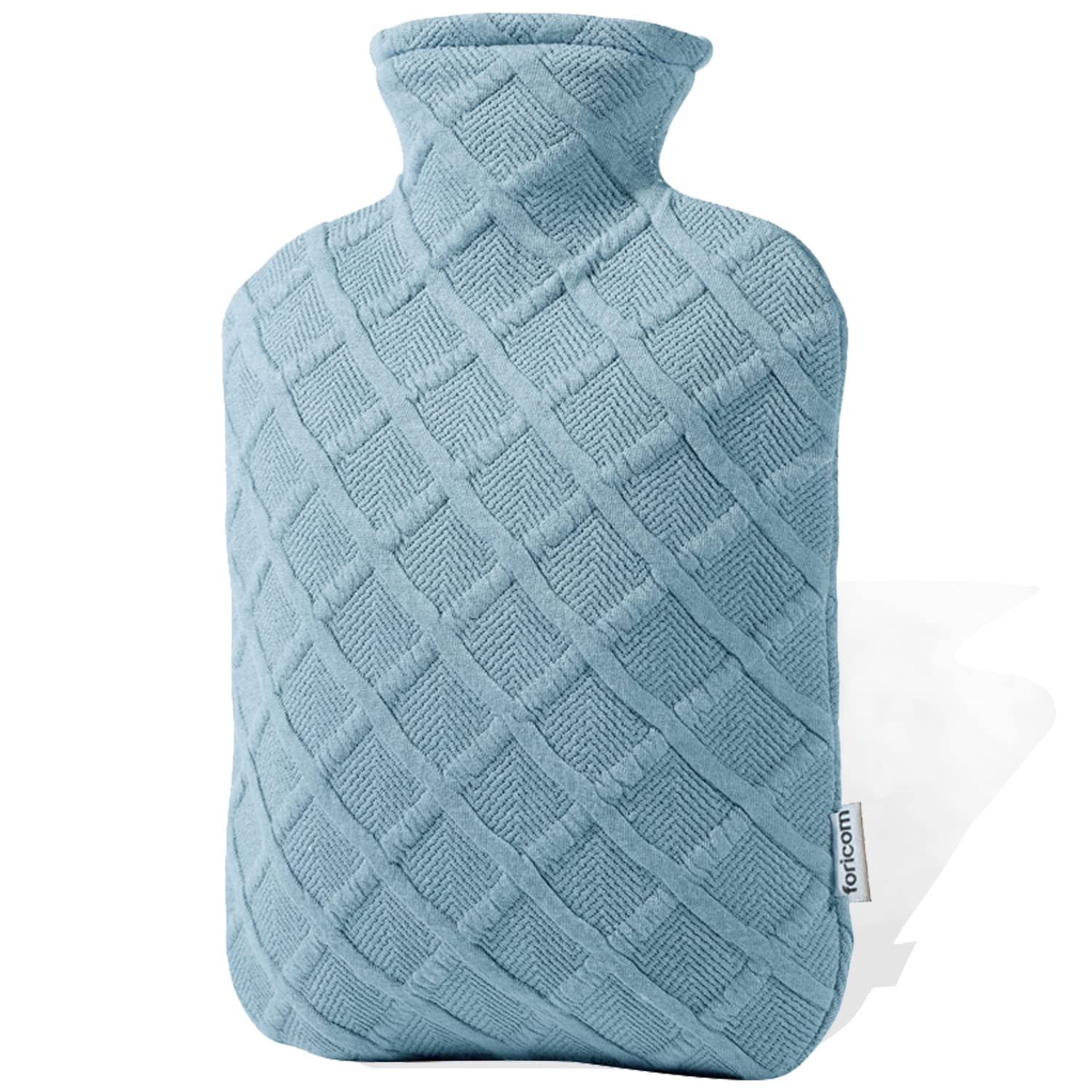Foricom-bouteille-eau-chaude-2L avec-couvre-doux bleu-ciel offre chaleur confortable.
