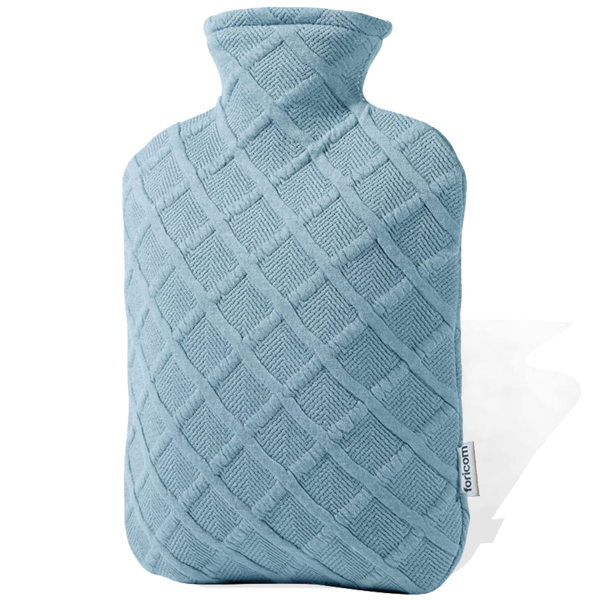 Foricom-bouteille-eau-chaude-2L avec-couvre-doux bleu-ciel offre chaleur confortable.