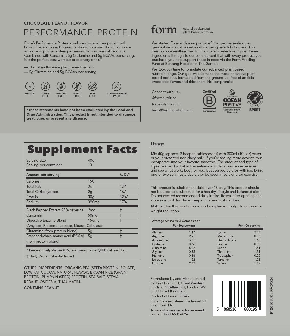 Form Performance Protéine: enzymes digestives et protéines végétales pour absorption