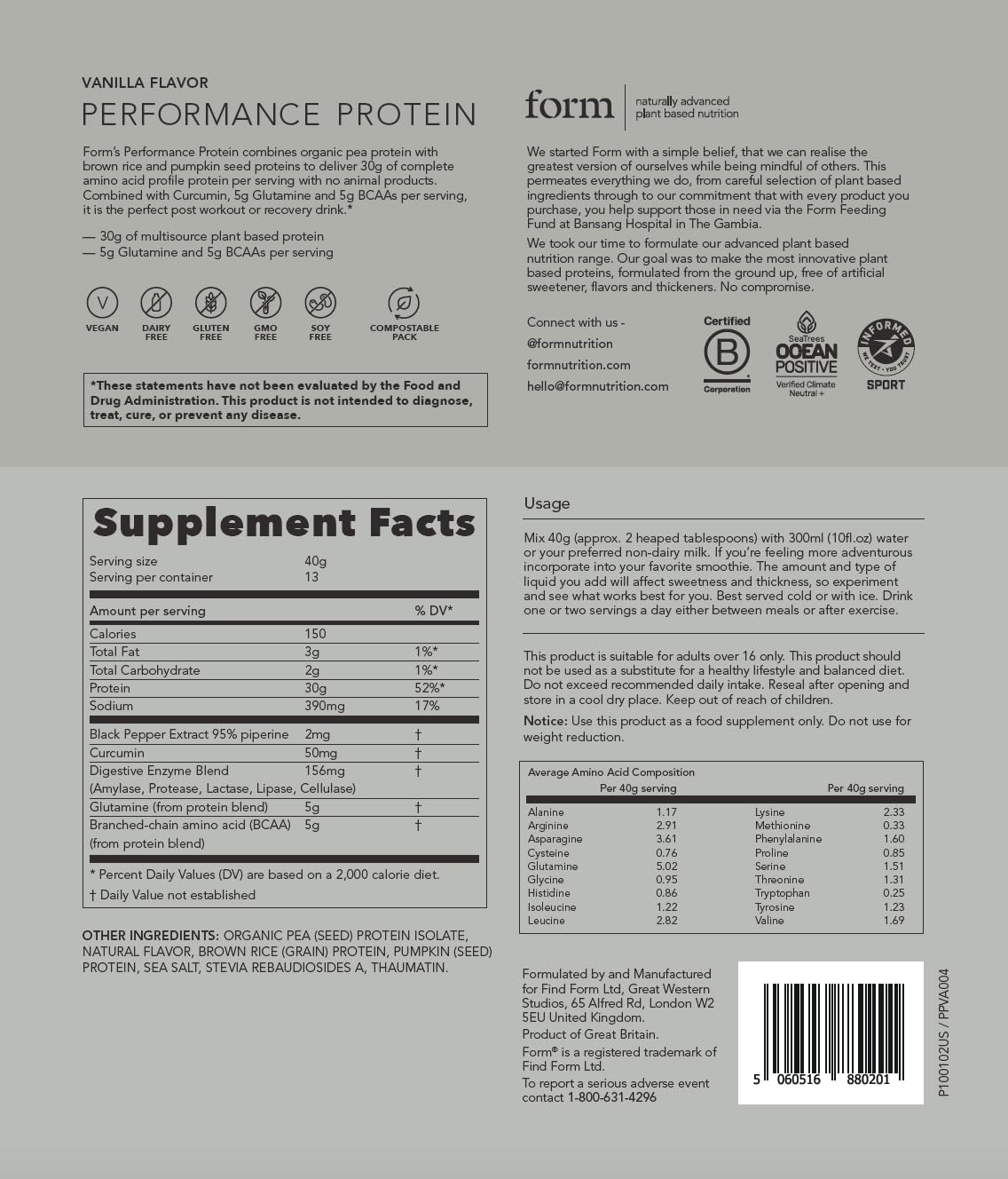 Form Protéine Vanille – produit certifié Informed Sport pour les athlètes