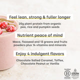 Form Superblend Protéine – préparation avec lait végétal pour un smoothie nourrissant.