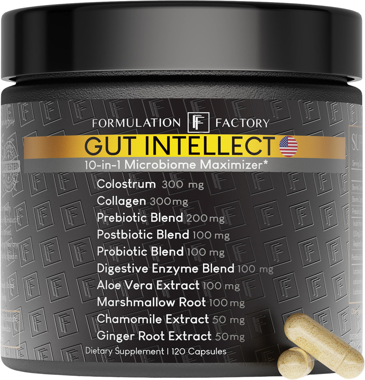 Formulation Factory Gut Intellect – bouteille de gélules pour soutien digestif potentiel.