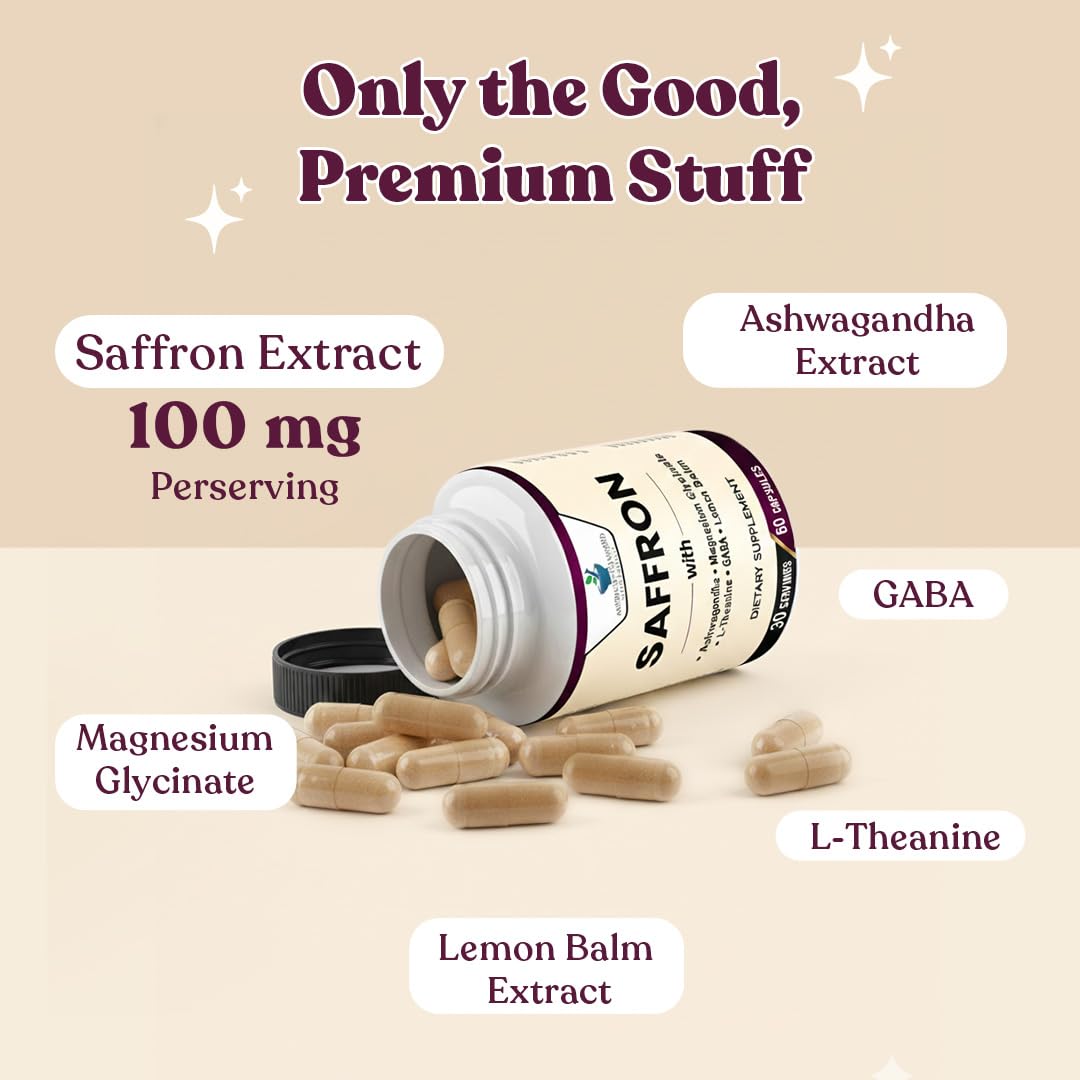 Formule botanique associant safran, Ashwagandha et L-théanine pour concentration.