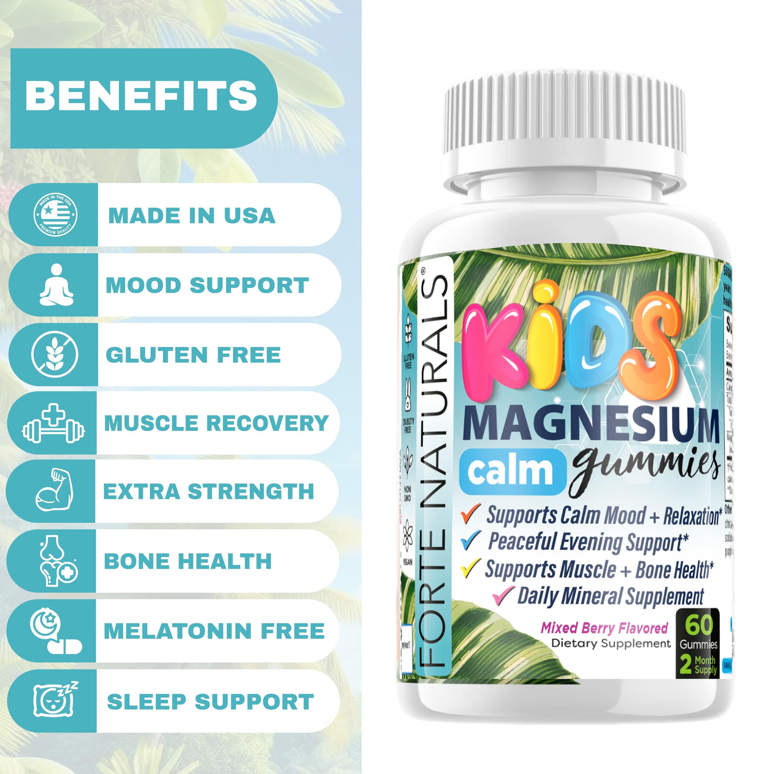 FORTE NATURALS gommes magnésium enfants – badge vegan sur l’étiquette.