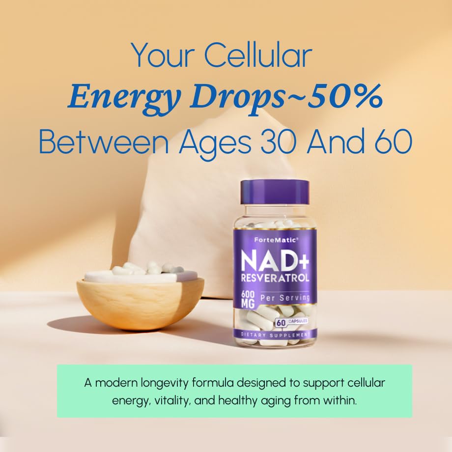 Fortematic NAD+ Resveratrol — capsules, 600 mg, énergie soutenue au quotidien.