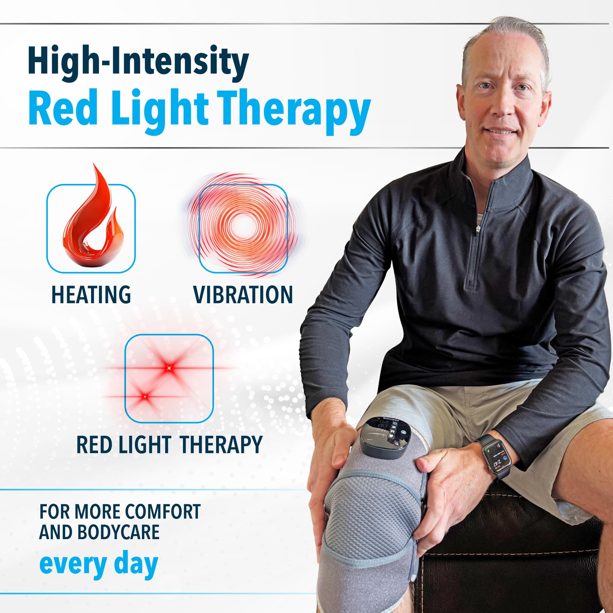 FORTHiQ RED+ couverture lumineuse avec 52 LED autour du genou.