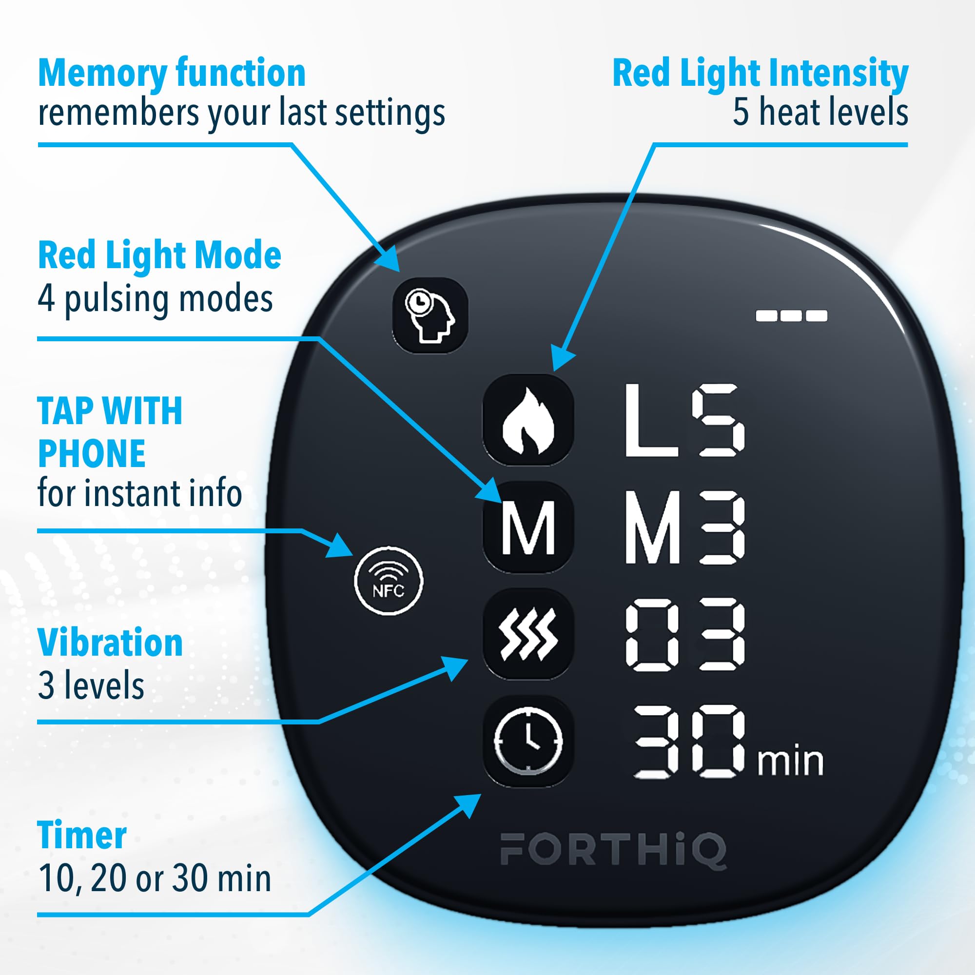 FORTHiQ RED+ massage par vibration et chaleur pour détente ciblée.