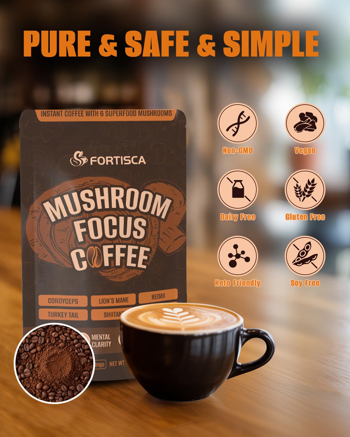 Fortisca Mushroom Coffee : préparation facile, une cuillère dans l'eau chaude