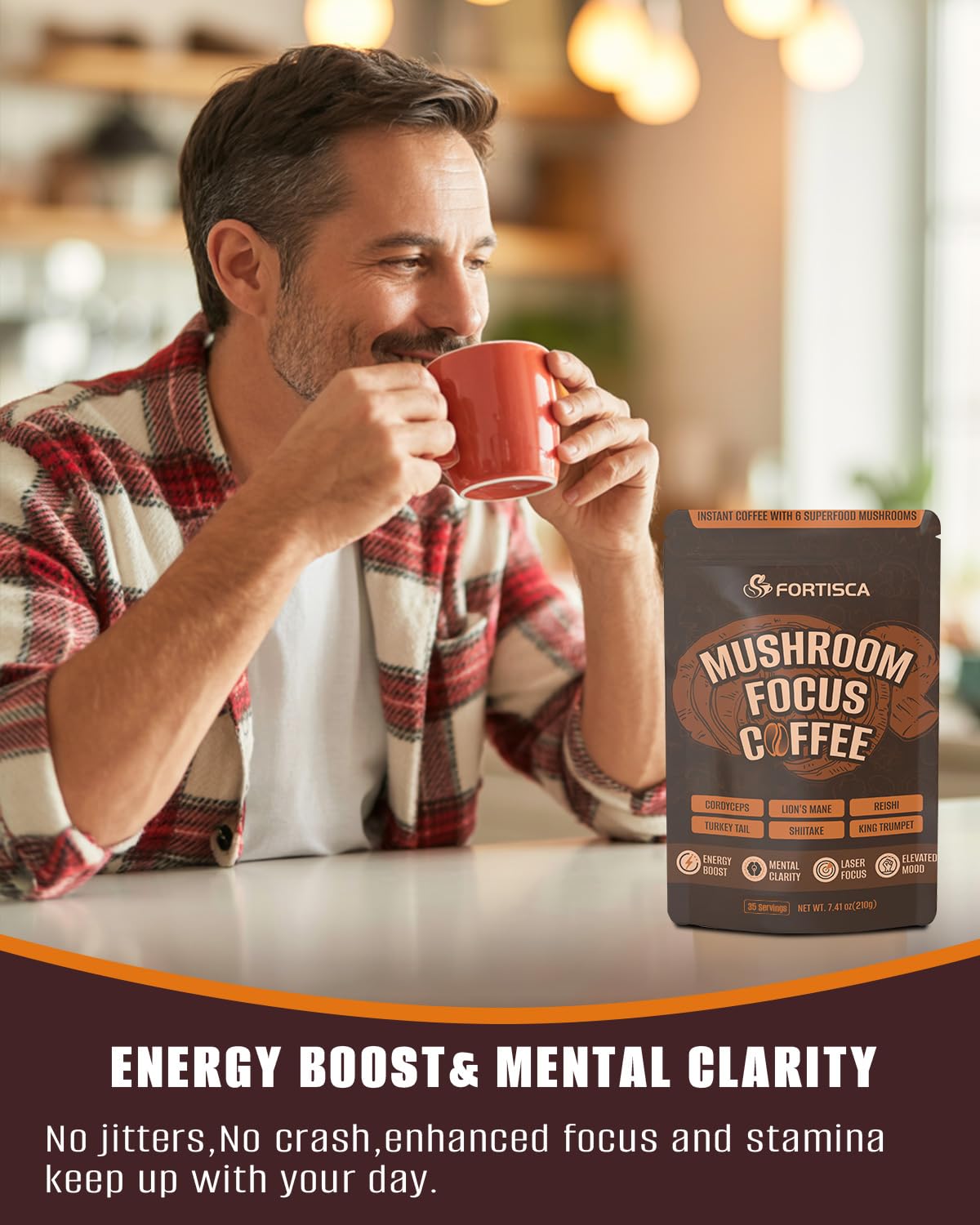 Fortisca Mushroom Coffee : sans additifs artificiels, formule simple et naturelle