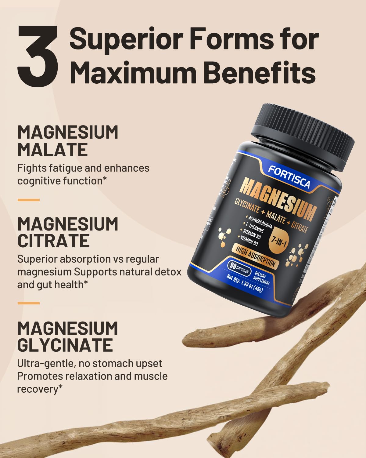 FORTISCA Triple Magnesium Complex – capsules visibles, formulation haute absorption potentielle