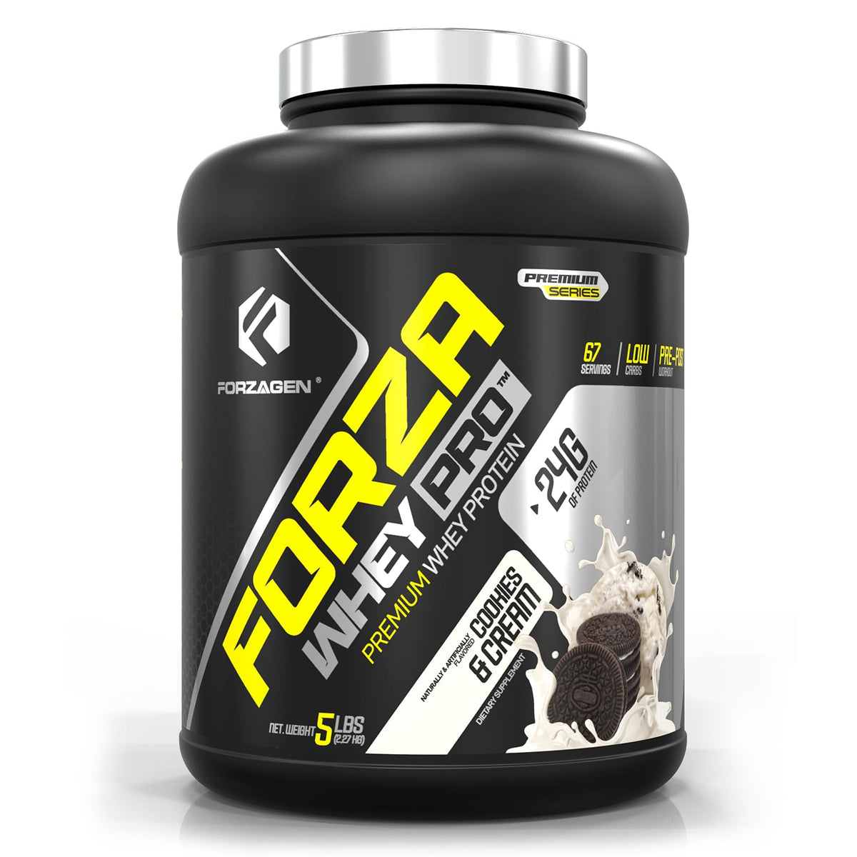 Forzagen Whey PRO emballage Cookies Crème, présentation soignée et pratique.